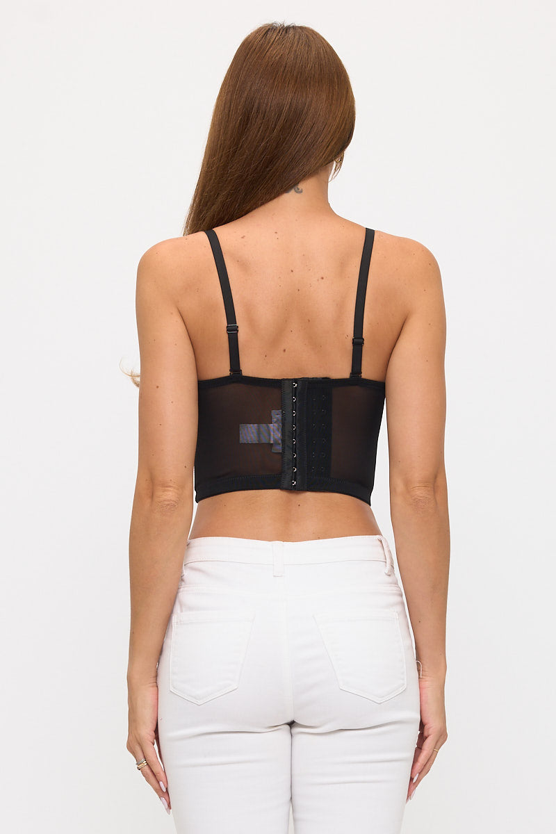 Sheer Mesh Longline Bustier Top