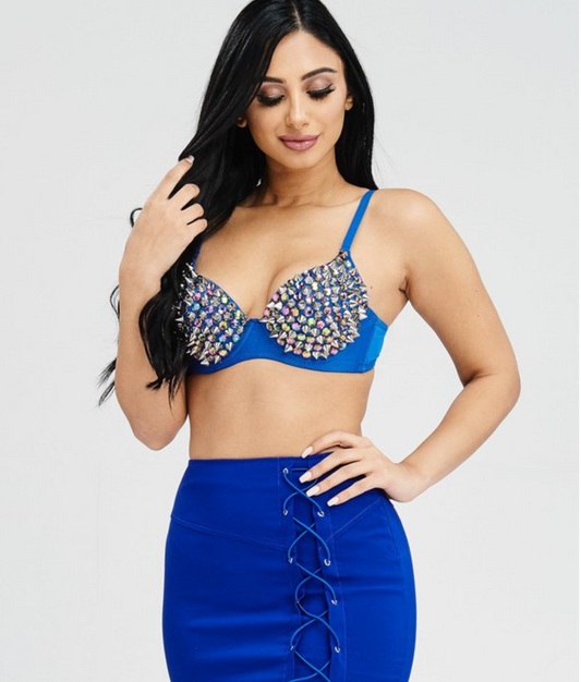 IRIDESCENT SPIKE STUDDED BRA TOP_HR1043