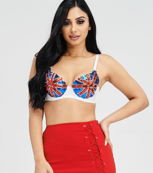 METALLIC SEQUIN BEADED FLAG BRA TOP_HR1009