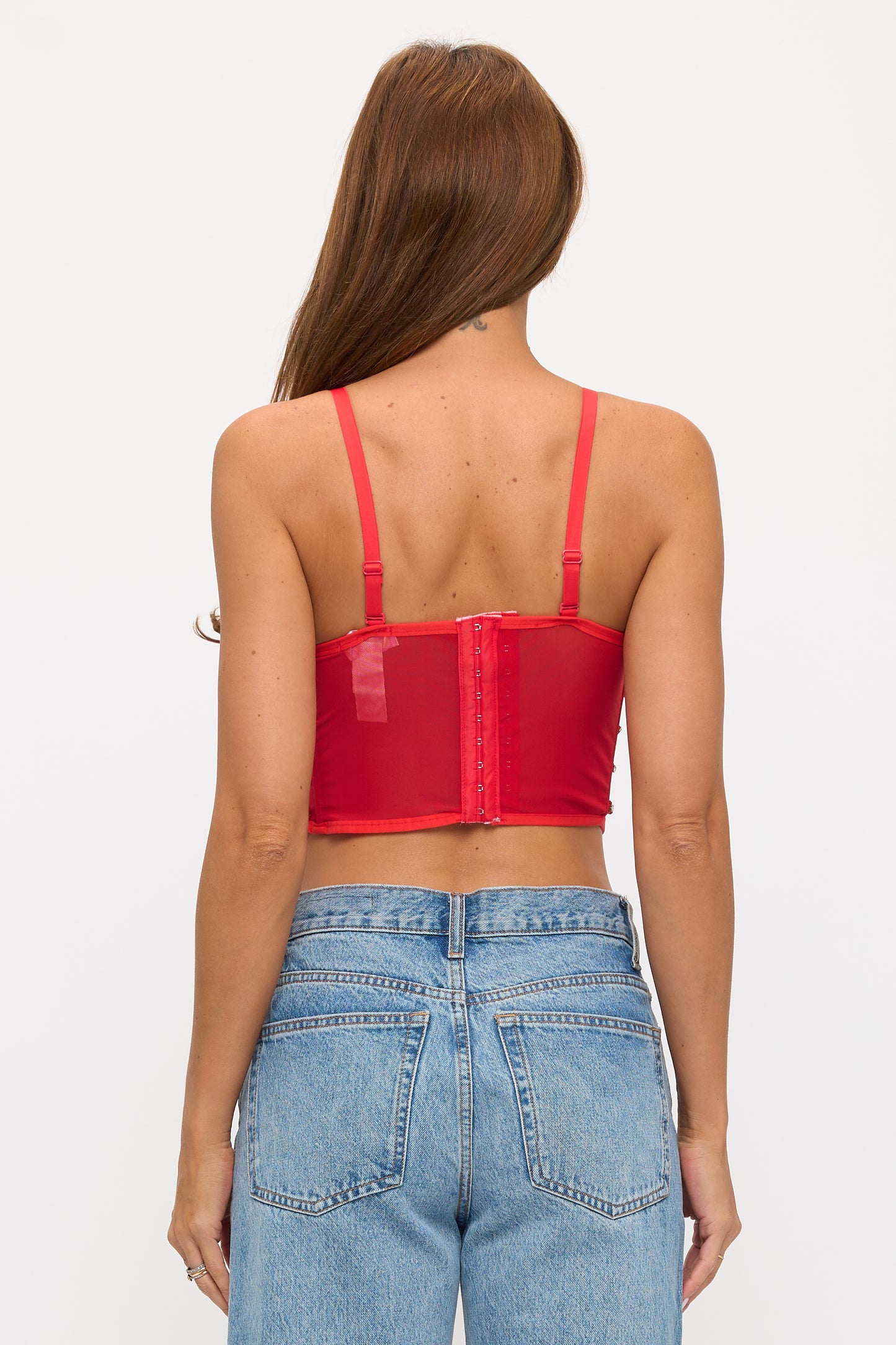 Mesh Corset Top with Rhinestones & Pearls_D7329