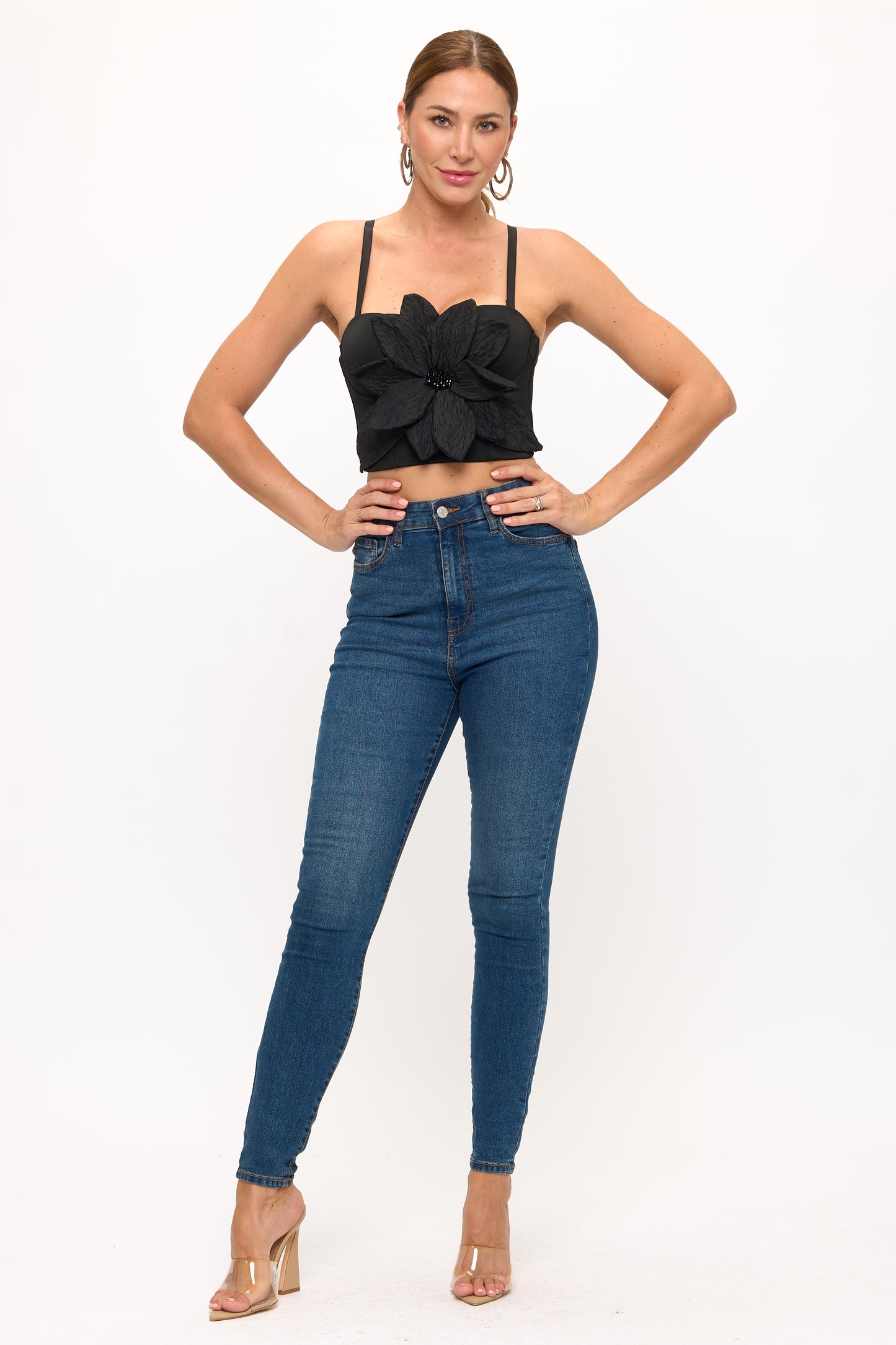 3D Floral Bustier Top with Sculpted Petals