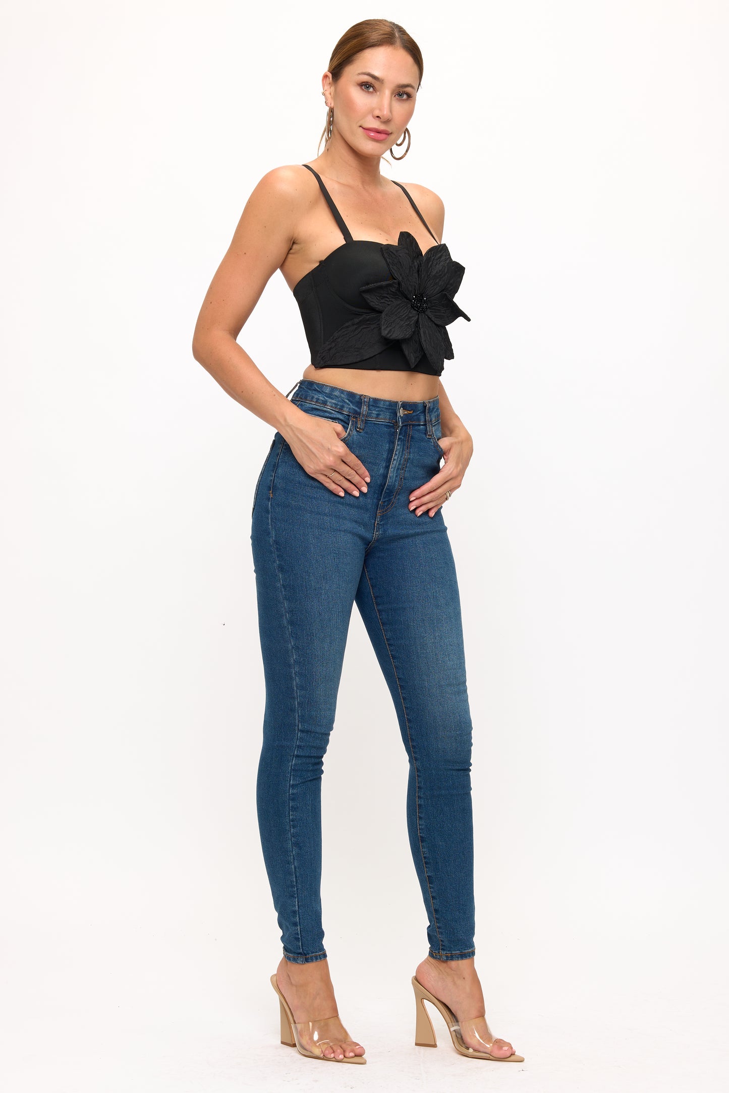 3D Floral Bustier Top with Sculpted Petals