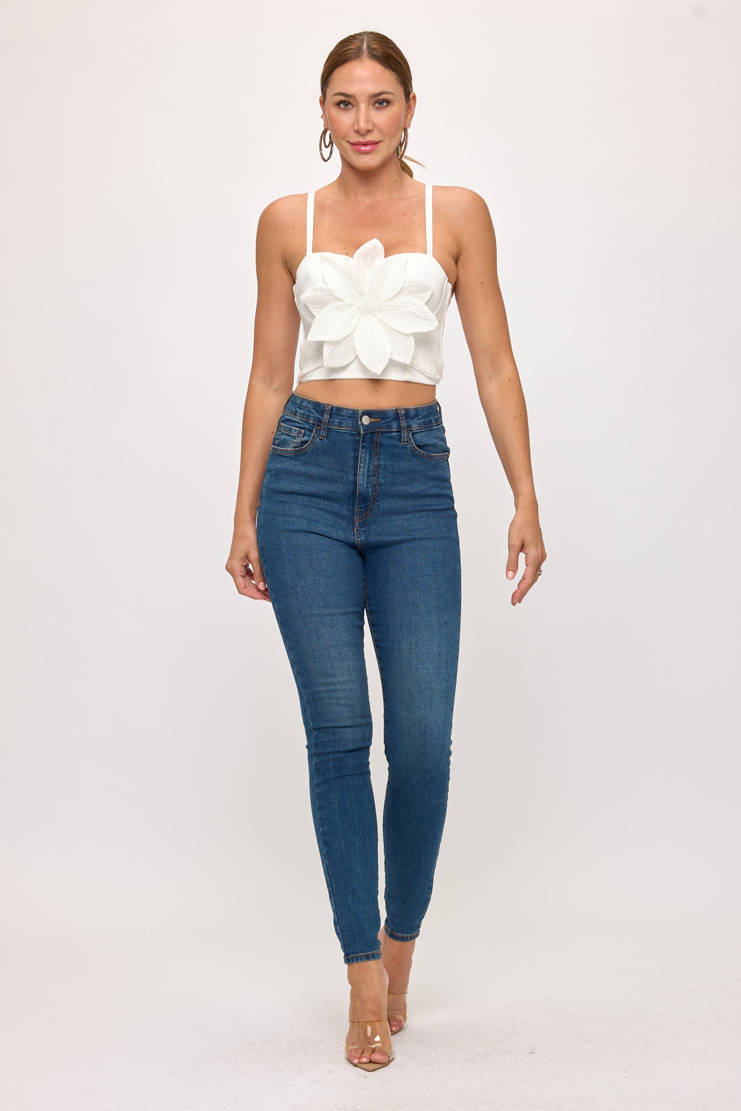 3D Floral Bustier Top with Sculpted Petals