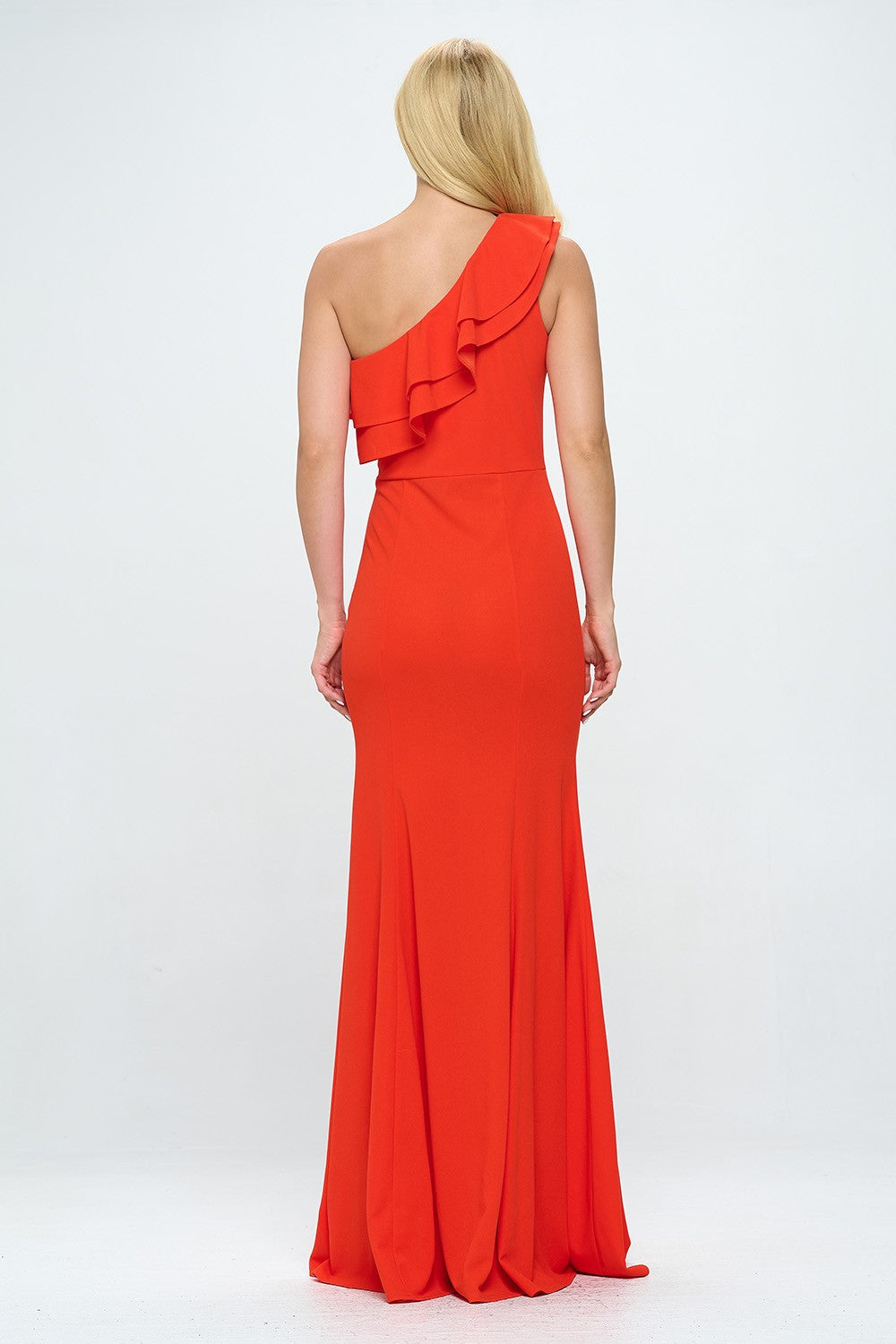 RUFFLED ONE SHOULDER FLOOR LENGTH MAXI DRESS