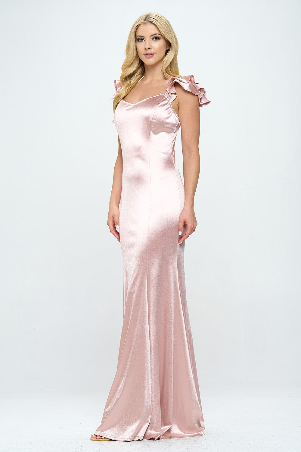 SHORT RUFFLE SLEEVE MAXI DRESS