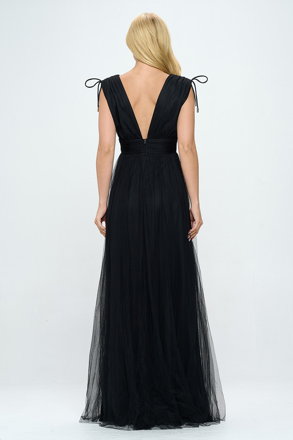 PLUNGING NECKLINE LAYERED TULLE MAXI DRESS