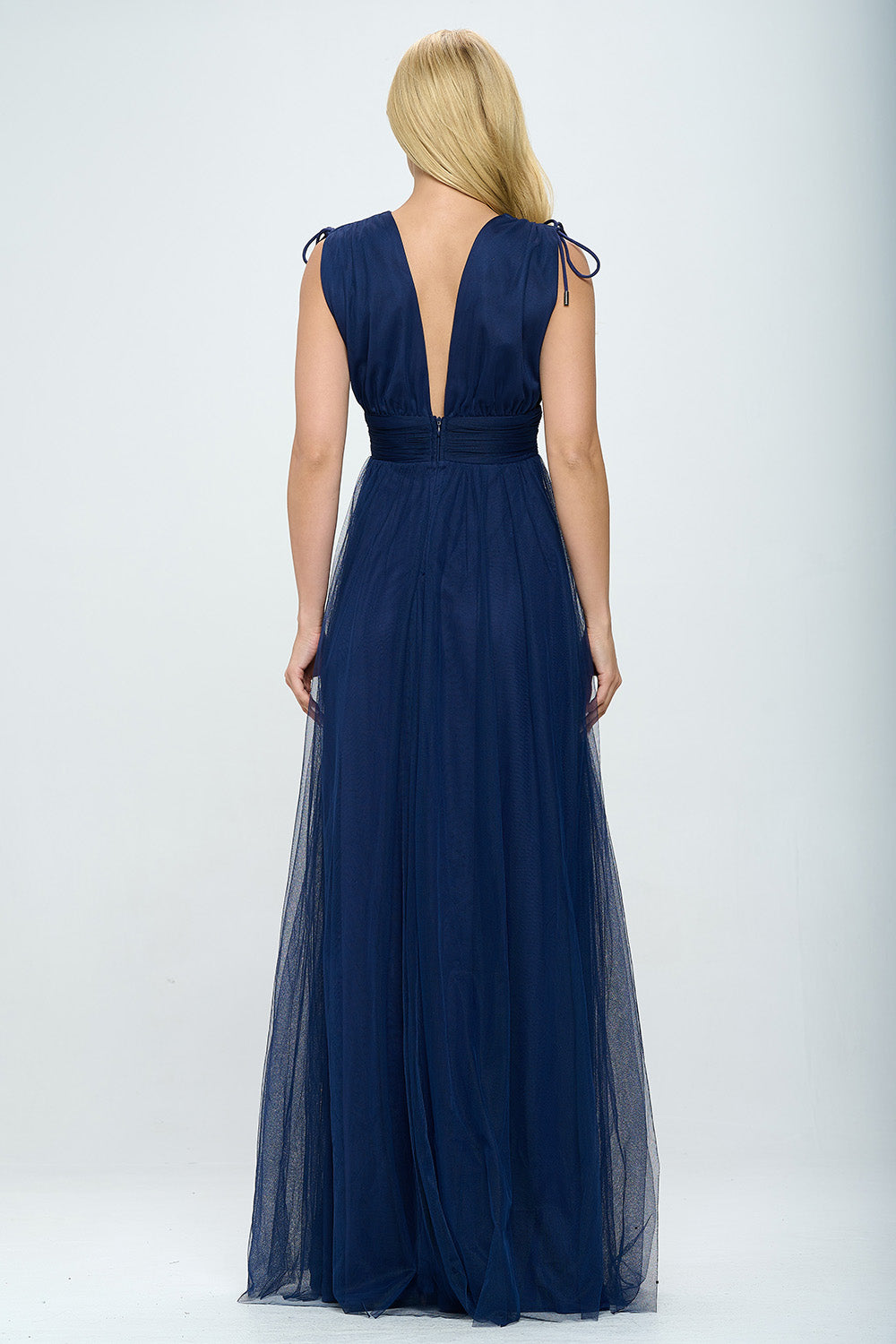 PLUNGING NECKLINE LAYERED TULLE MAXI DRESS
