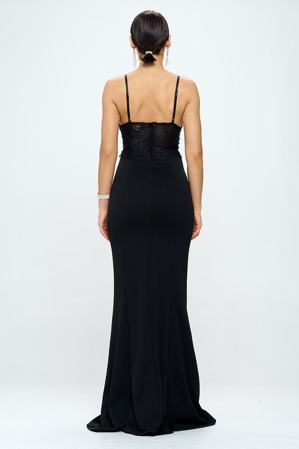 LACE SEQUIN EMBELLISHED MERMAID FLOOR LENGTH DRESS