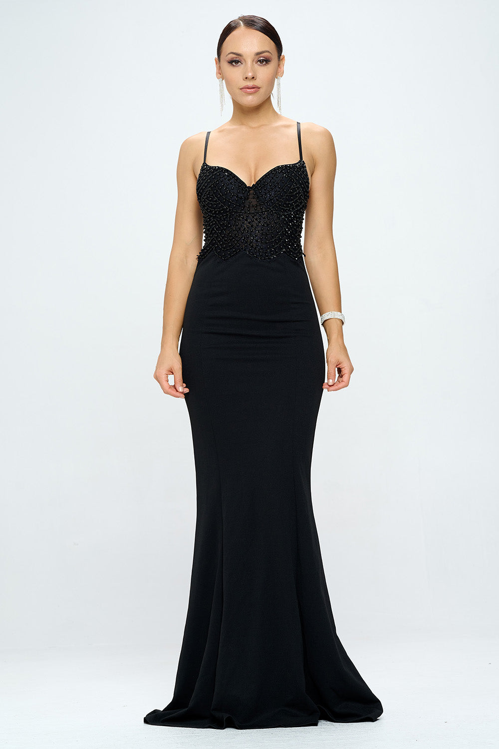 LACE SEQUIN EMBELLISHED MERMAID FLOOR LENGTH DRESS