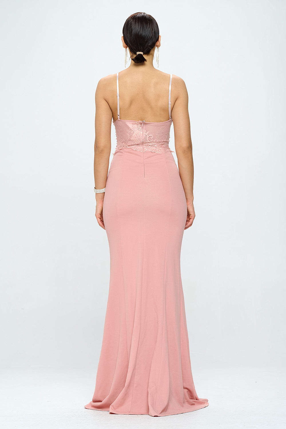 LACE SEQUIN EMBELLISHED MERMAID FLOOR LENGTH DRESS