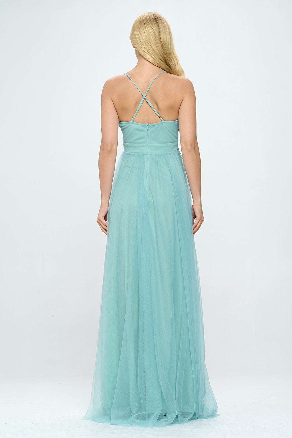 EMBROIDERED LACE DETAIL LAYERED TULLE MAXI DRESS