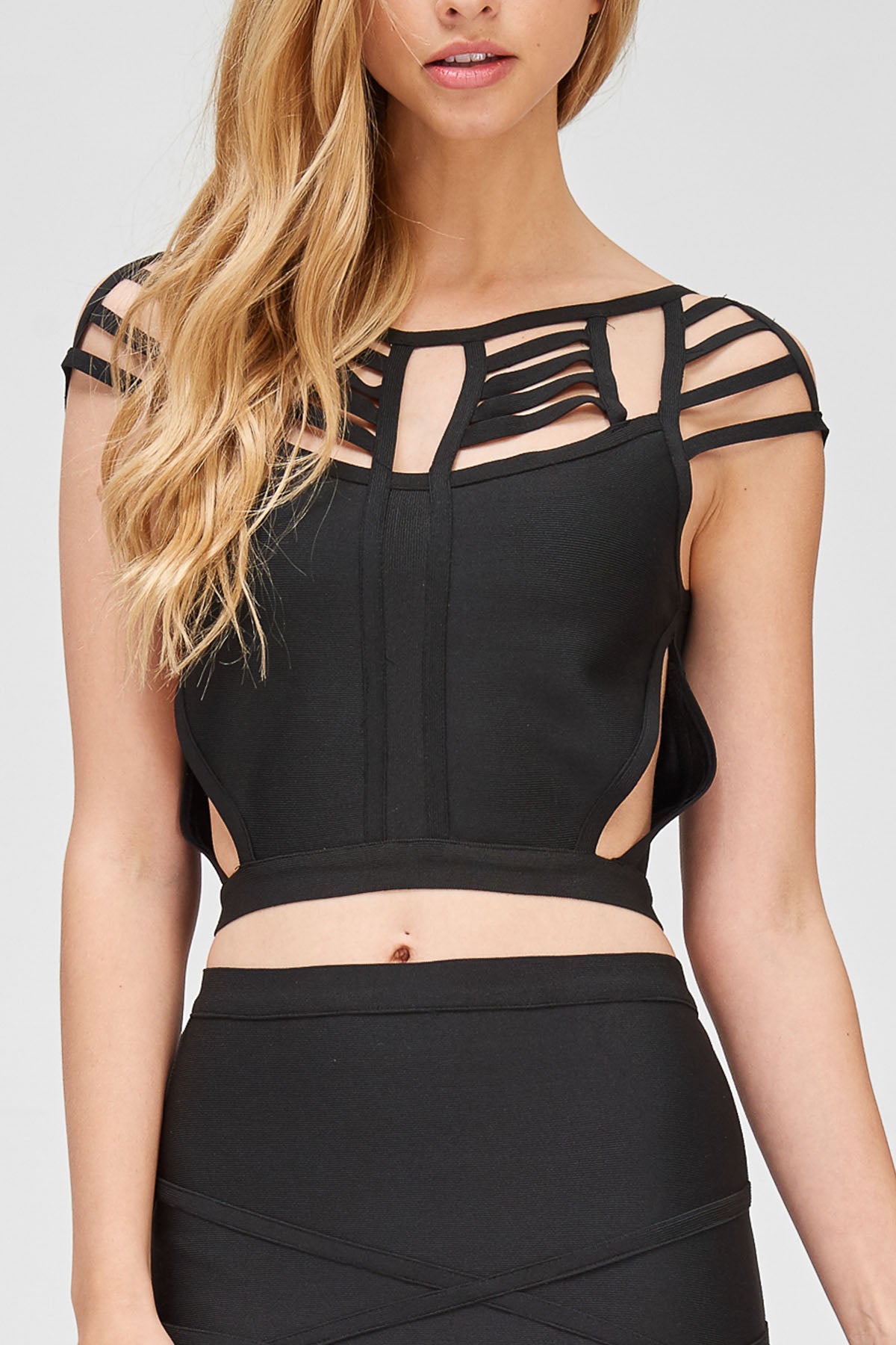 BANDAGE CAGED CUT OUT SIDE CROP TOP