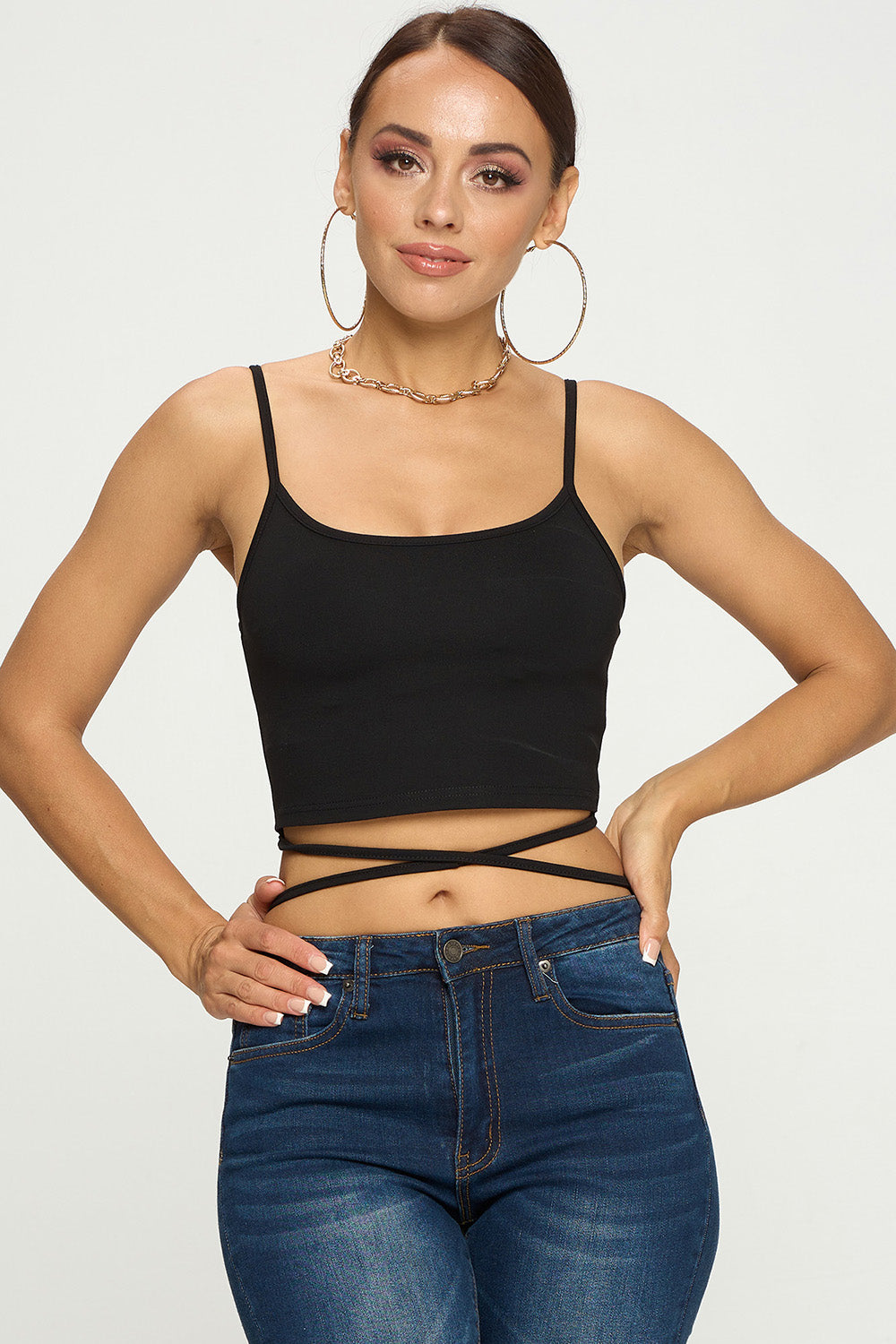 Red Lace Up Front Crop Top