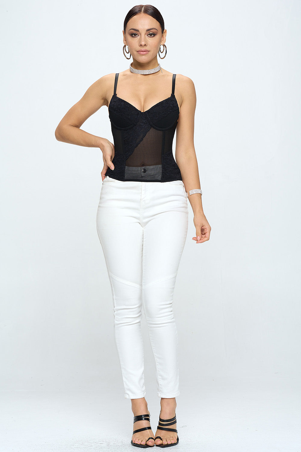 P. LACE BONING MESH CORSET_D1391