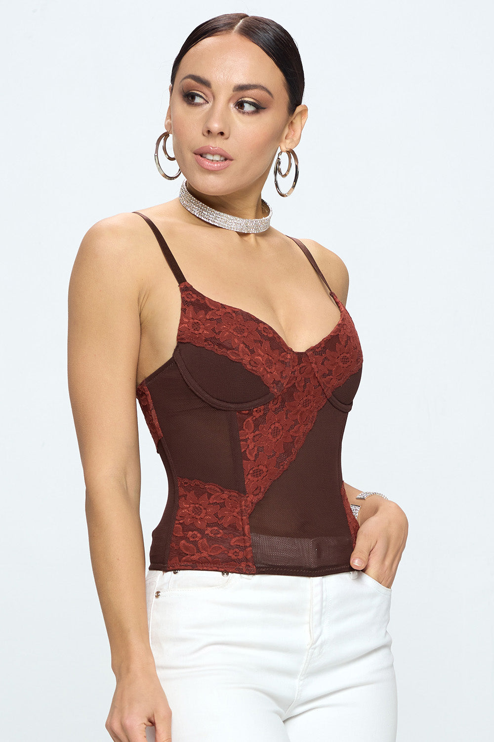 P. LACE BONING MESH CORSET_D1391