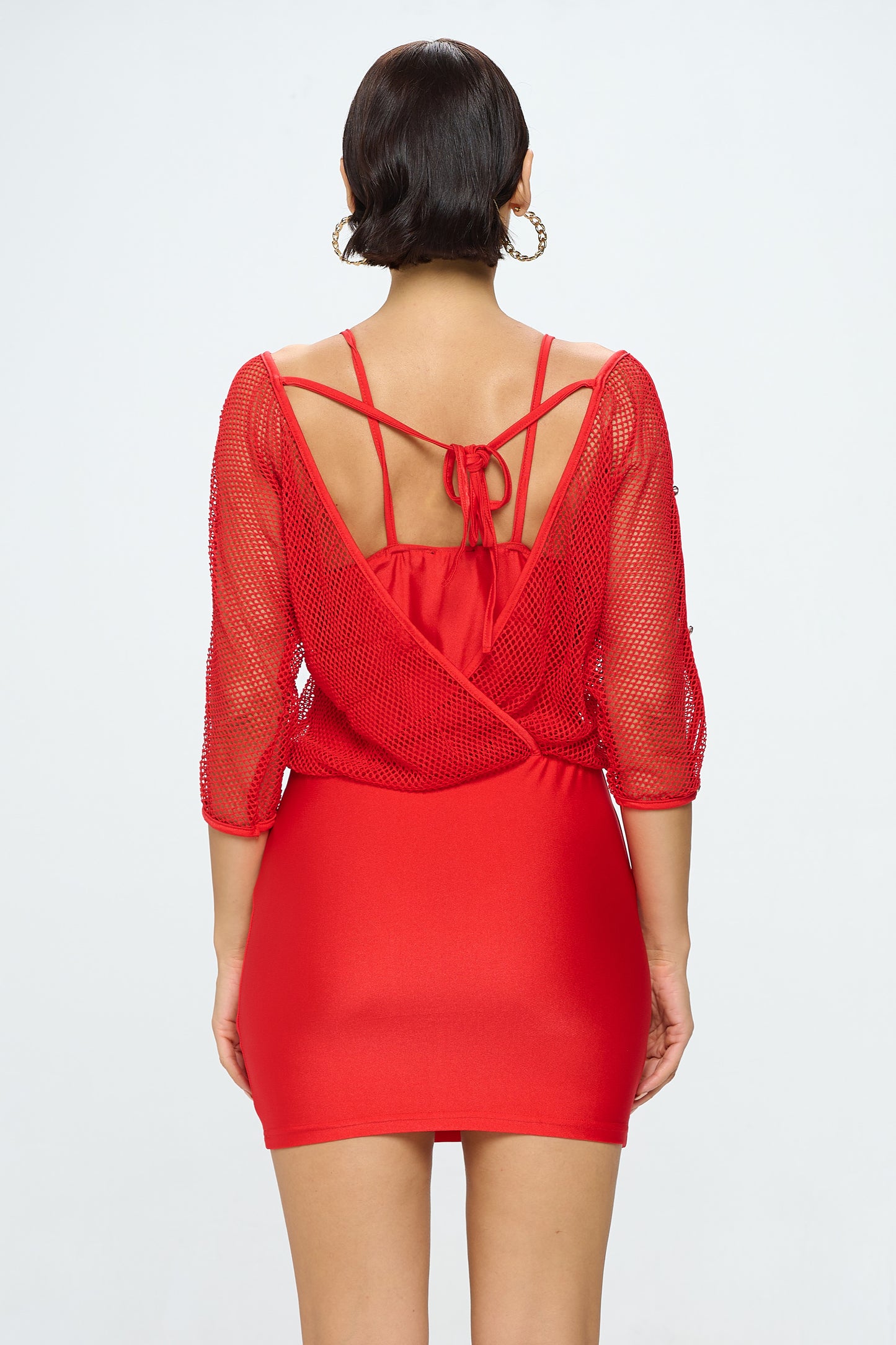LONG SLEEVE FISHNET LAYERED DRESS