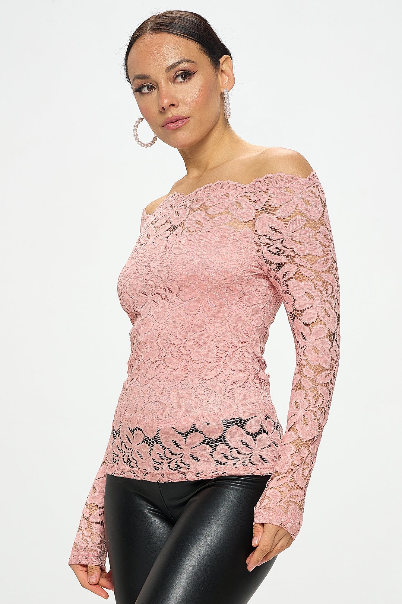 OFF SHOULDER LACE LONG SLEEVE TOP