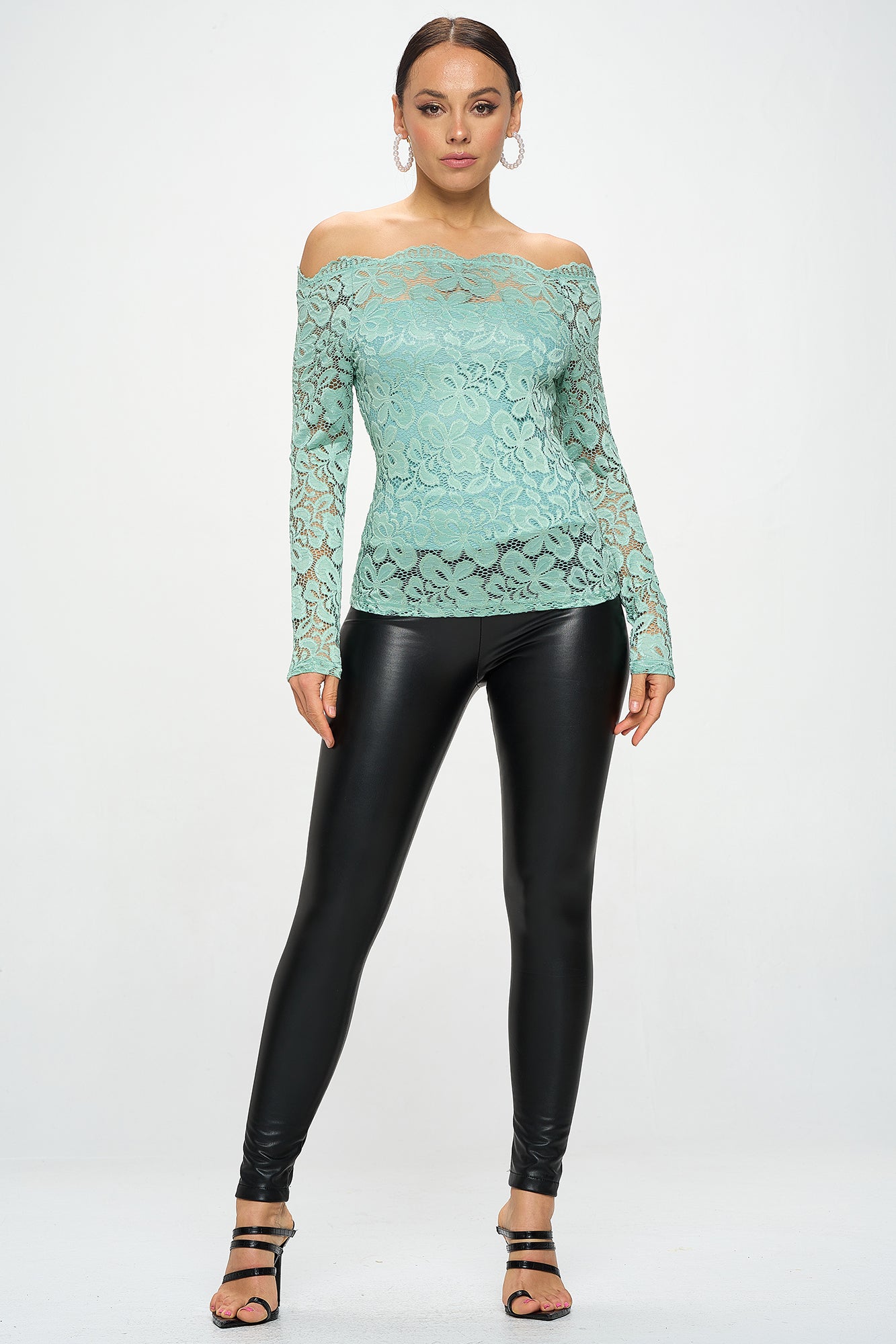 OFF SHOULDER LACE LONG SLEEVE TOP