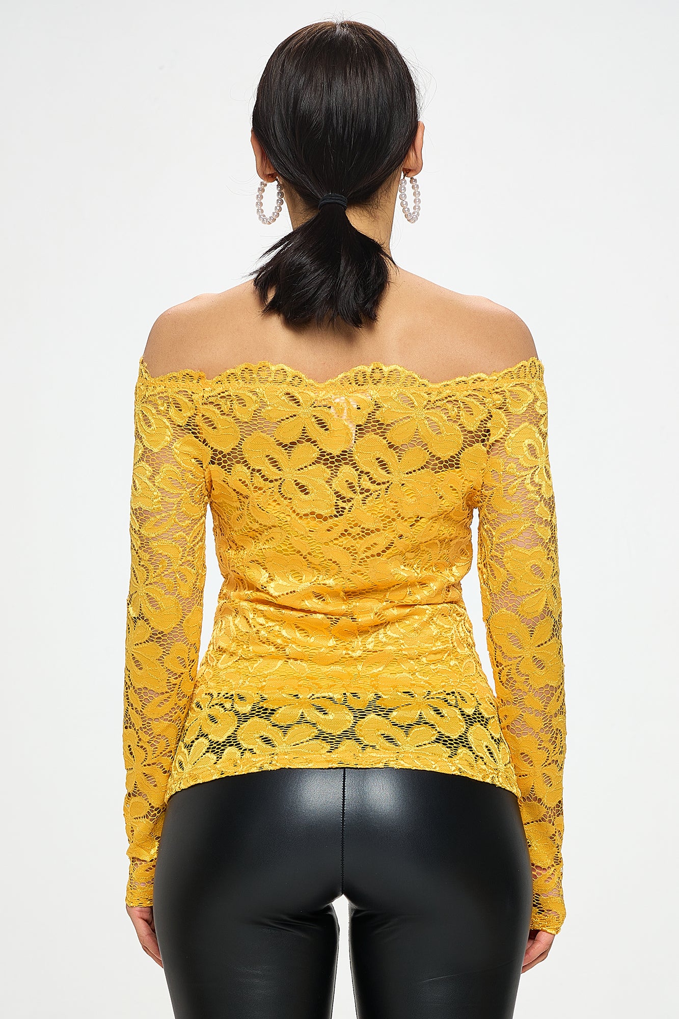OFF SHOULDER LACE LONG SLEEVE TOP