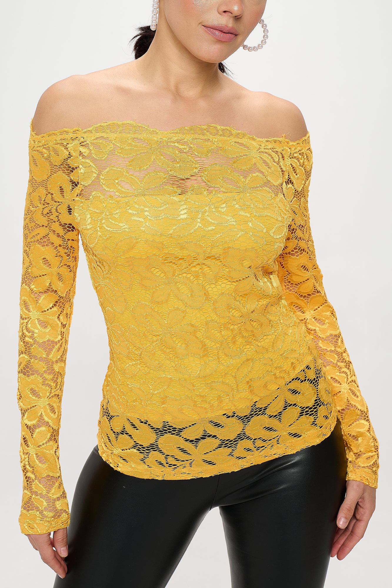 OFF SHOULDER LACE LONG SLEEVE TOP