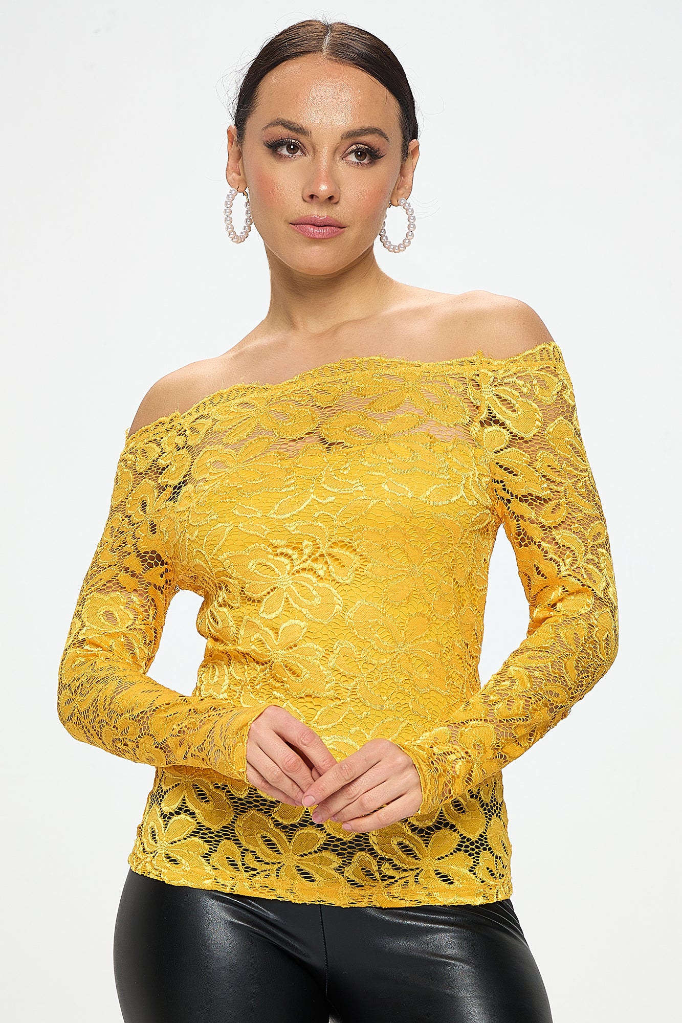 OFF SHOULDER LACE LONG SLEEVE TOP