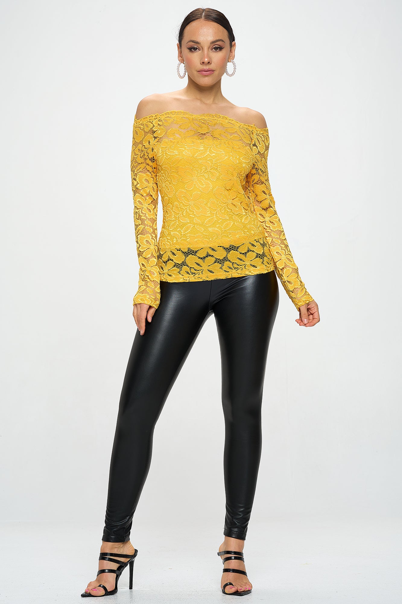 OFF SHOULDER LACE LONG SLEEVE TOP