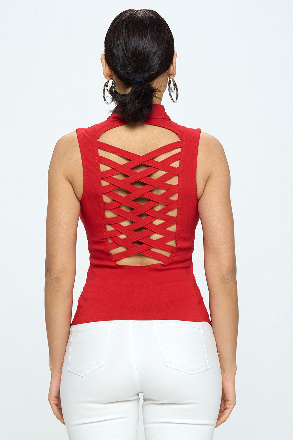 LACE-UP DETAIL CRISS CROSS BACK CUTOUT SLEEVELESS TOP