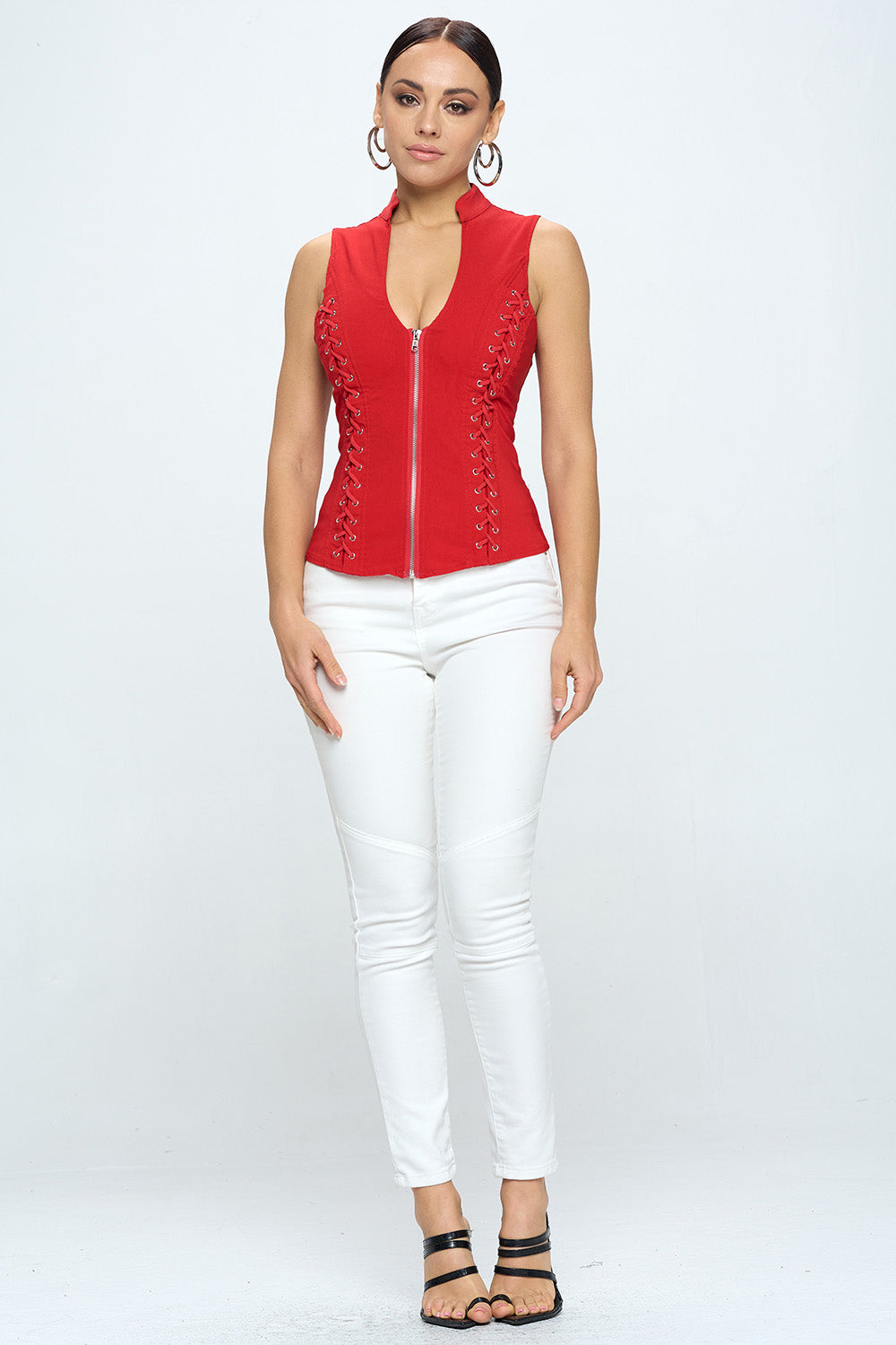 LACE-UP DETAIL CRISS CROSS BACK CUTOUT SLEEVELESS TOP