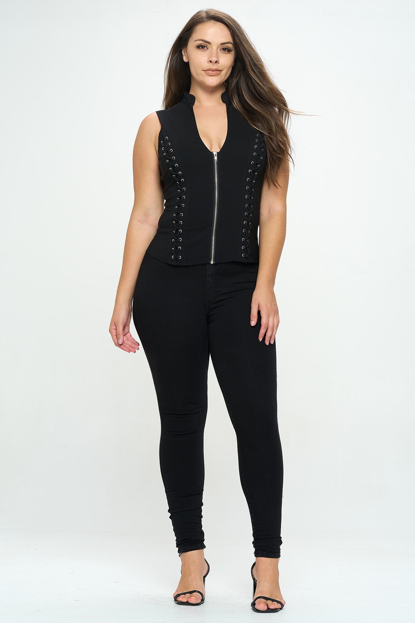 LACE-UP DETAIL CRISS CROSS BACK CUTOUT SLEEVELESS TOP -PLUS