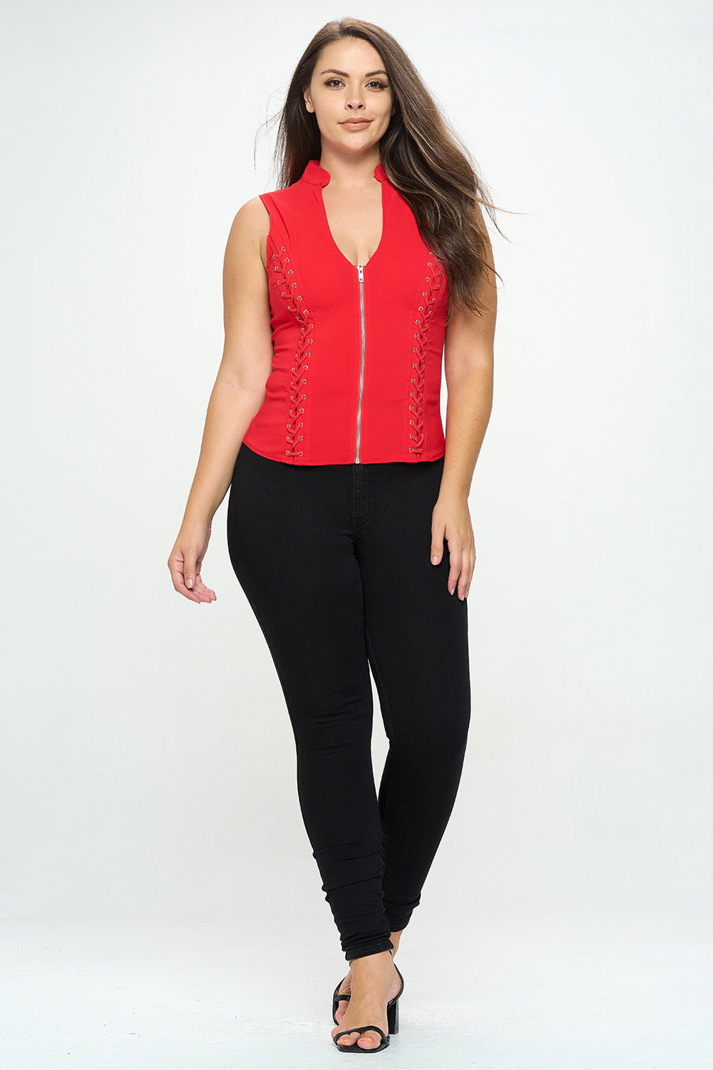 LACE-UP DETAIL CRISS CROSS BACK CUTOUT SLEEVELESS TOP -PLUS