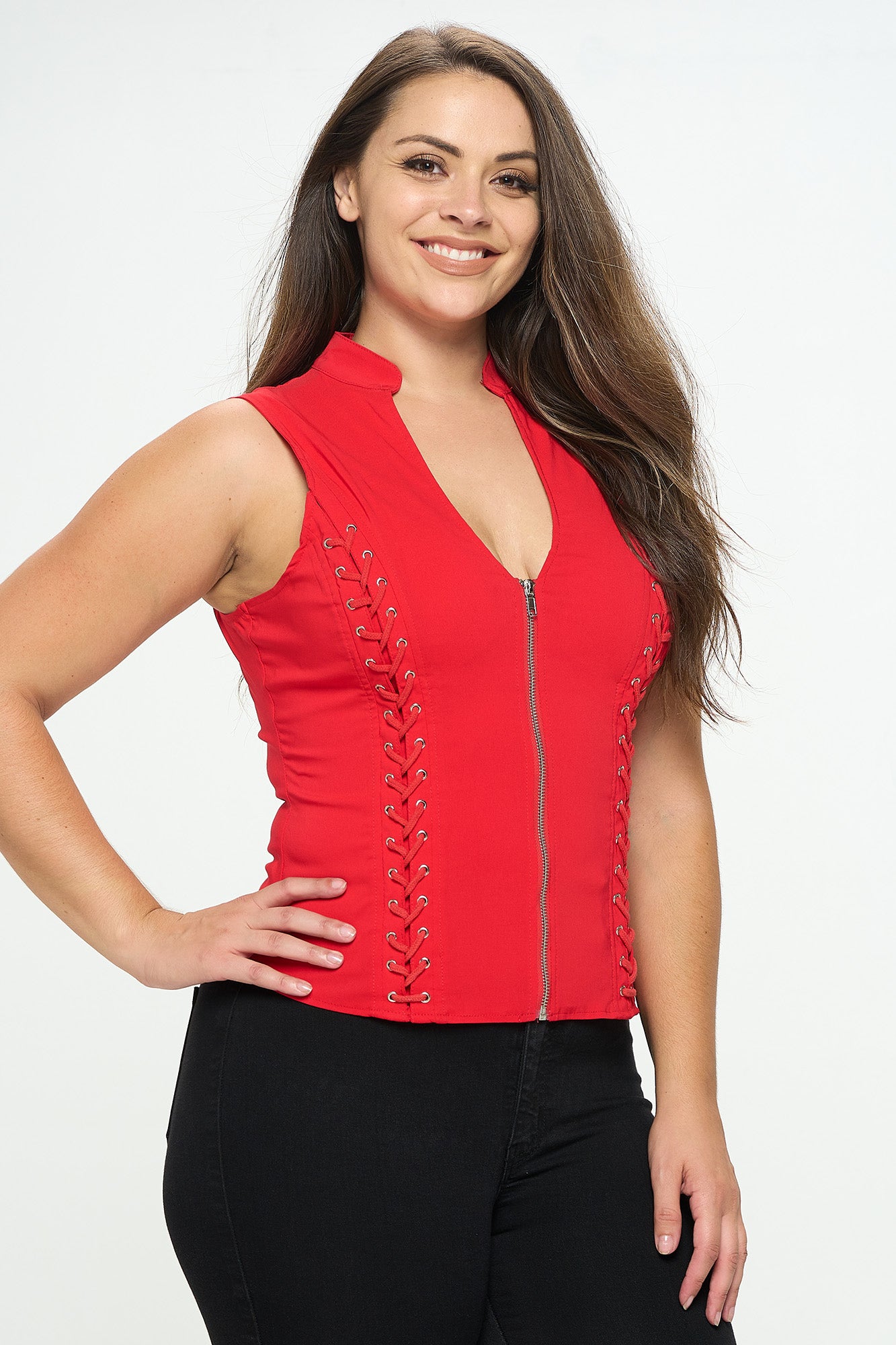 LACE-UP DETAIL CRISS CROSS BACK CUTOUT SLEEVELESS TOP -PLUS