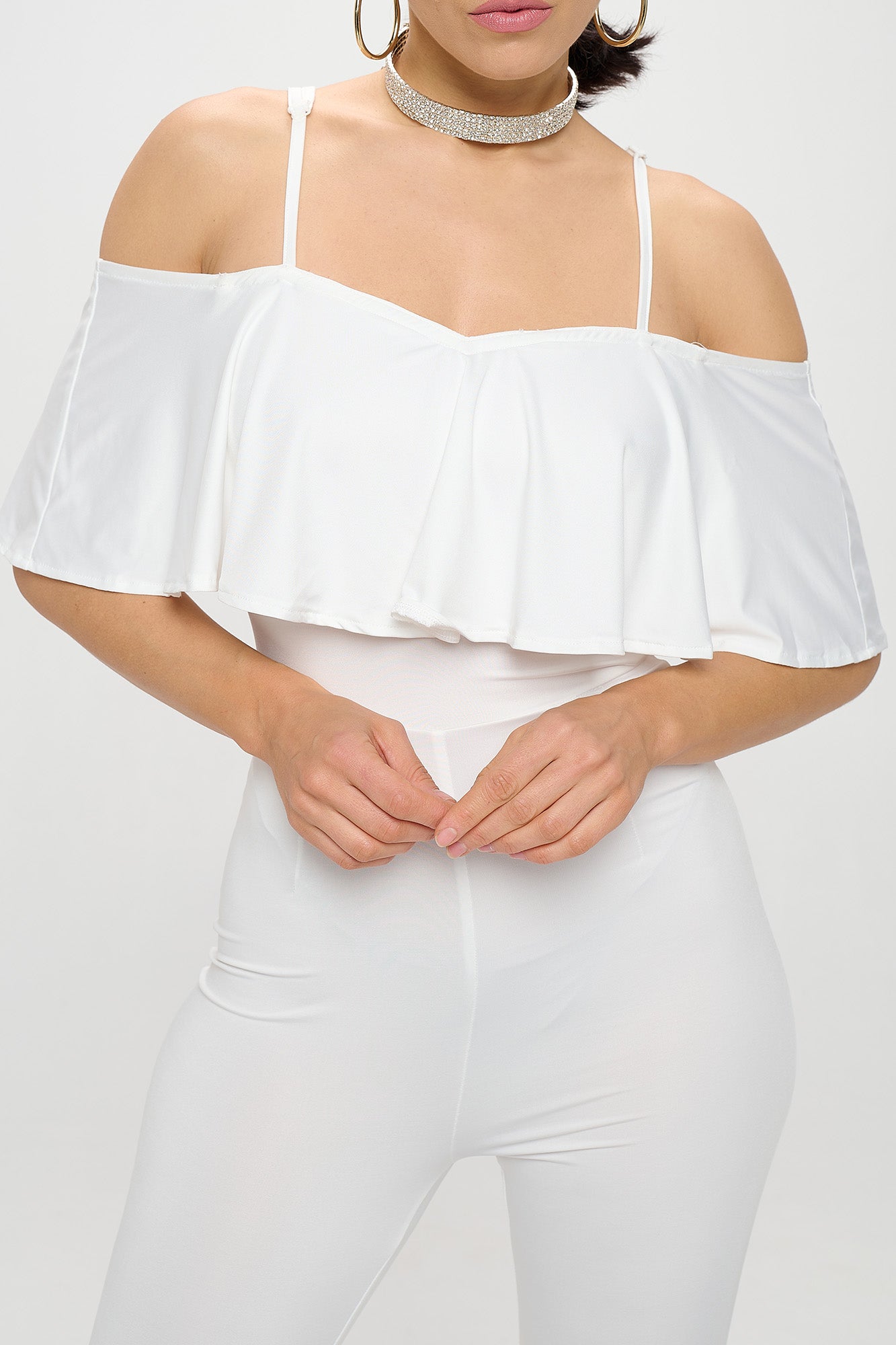 OFF SHOULDER FRILL JUMPSUIT