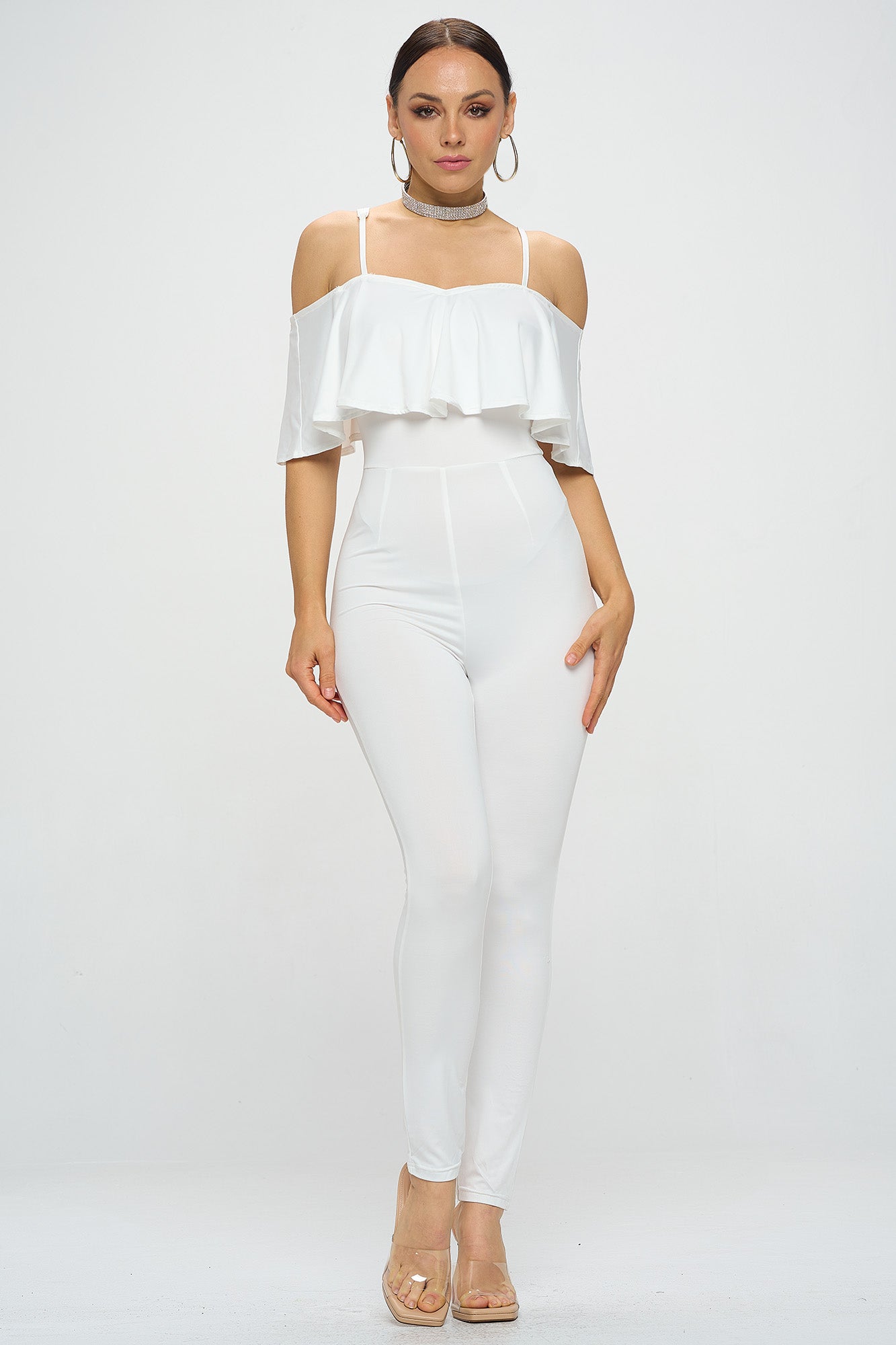 OFF SHOULDER FRILL JUMPSUIT