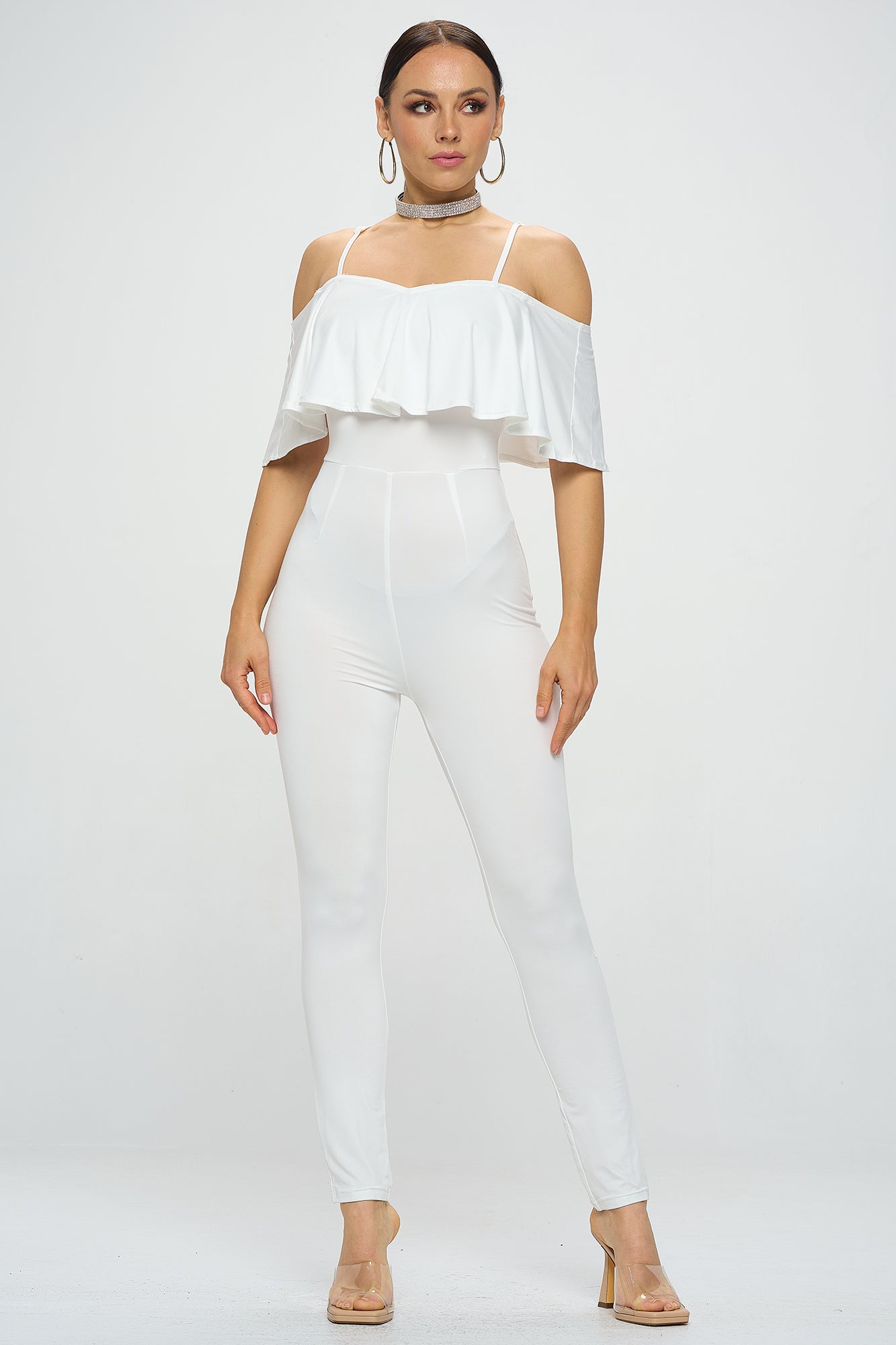 OFF SHOULDER FRILL JUMPSUIT
