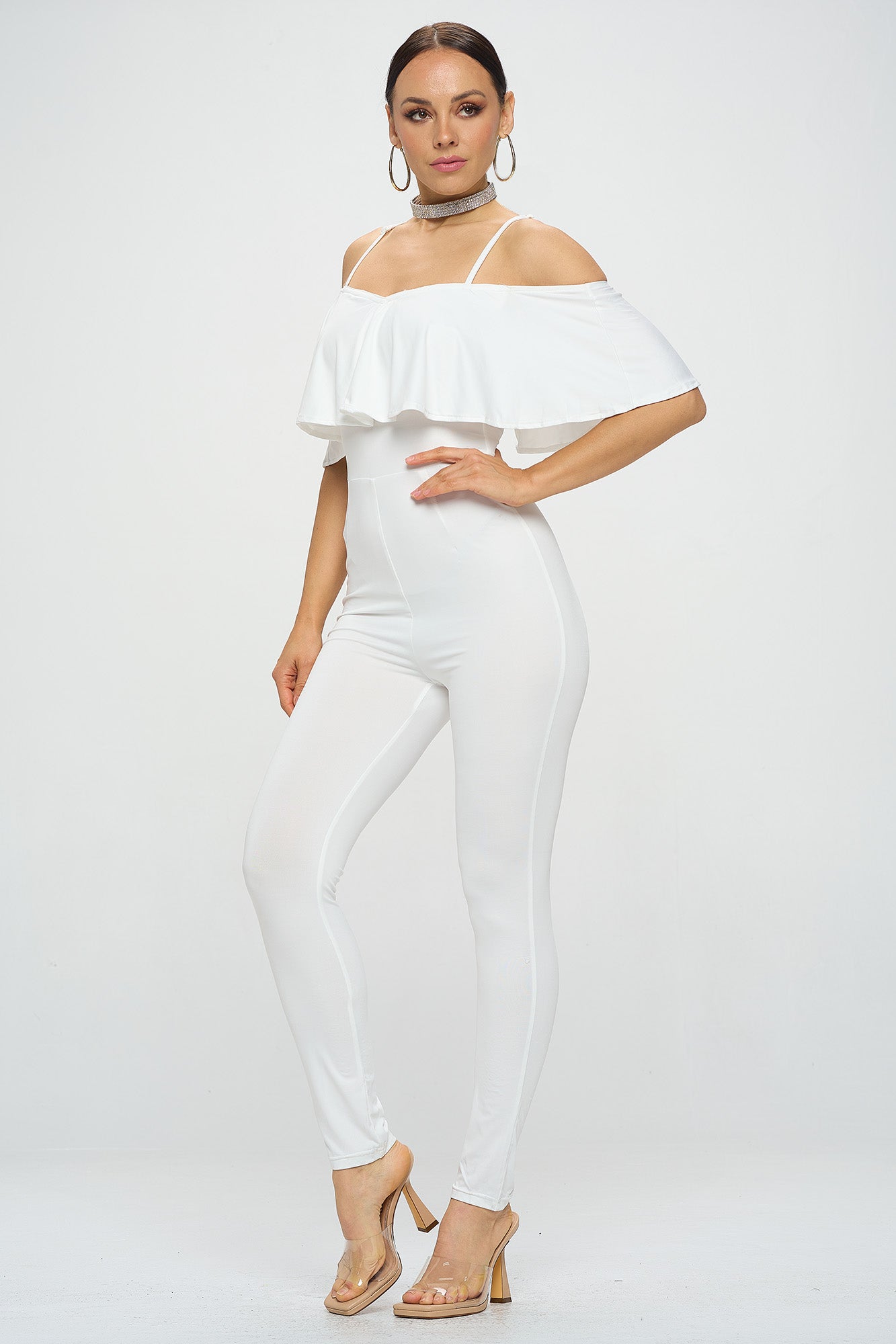 OFF SHOULDER FRILL JUMPSUIT
