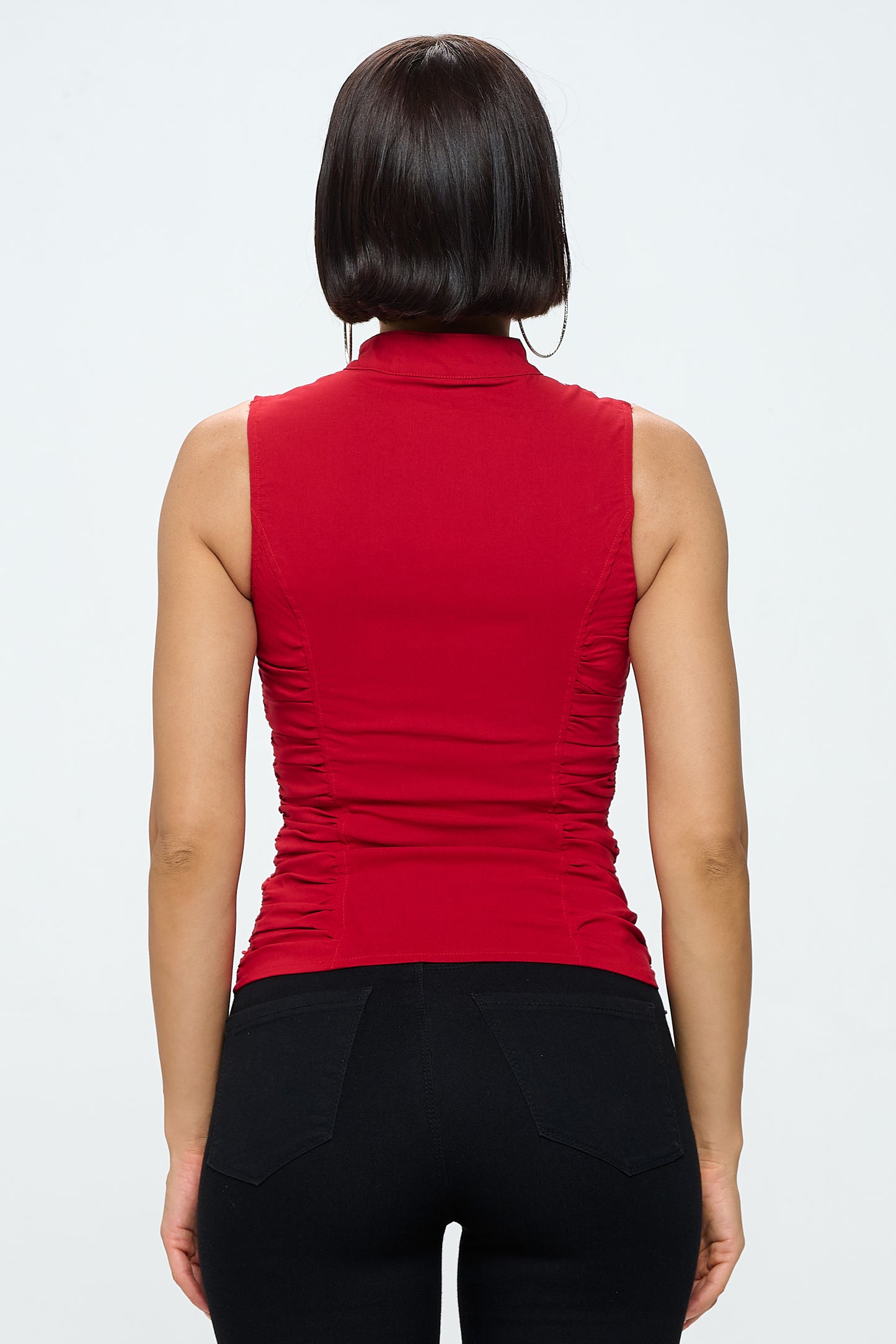 BUTTON DETAIL ZIPPER CLOSURE MOCK NECK TANK TOP