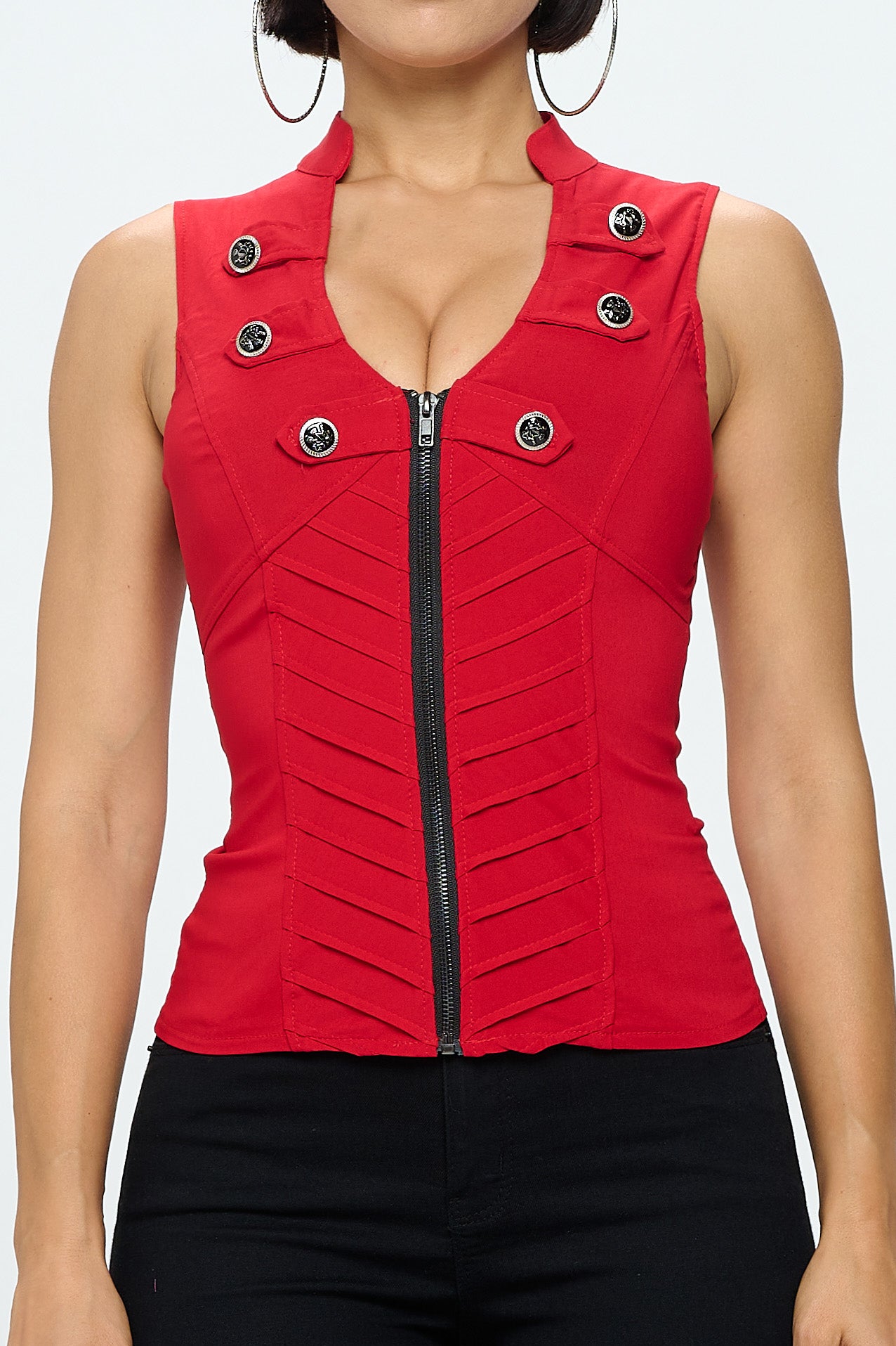 CRISS CROSSED BACK ZIPPER CLOSURE FRONT TANK TOP_D6744