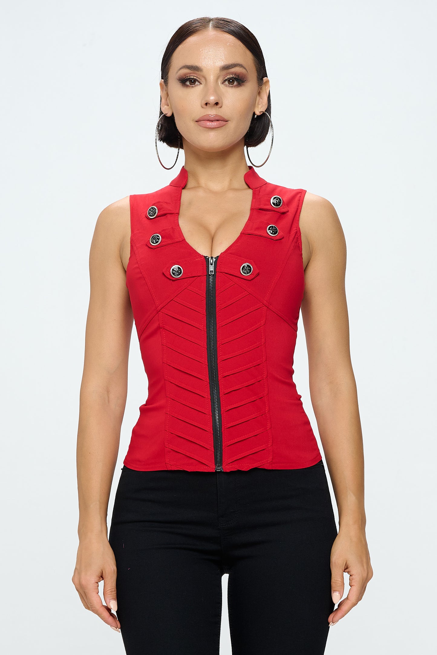 CRISS CROSSED BACK ZIPPER CLOSURE FRONT TANK TOP_D6744