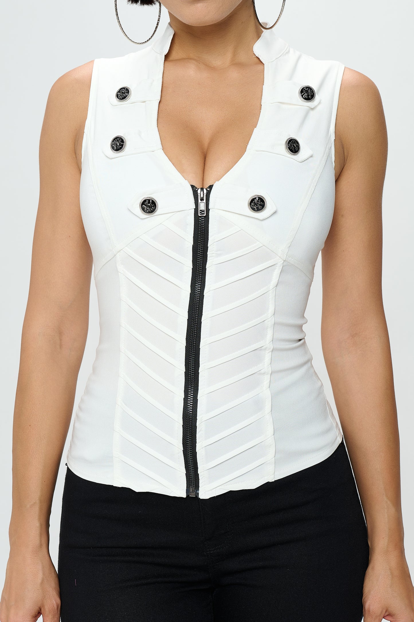 CRISS CROSSED BACK ZIPPER CLOSURE FRONT TANK TOP_D6744