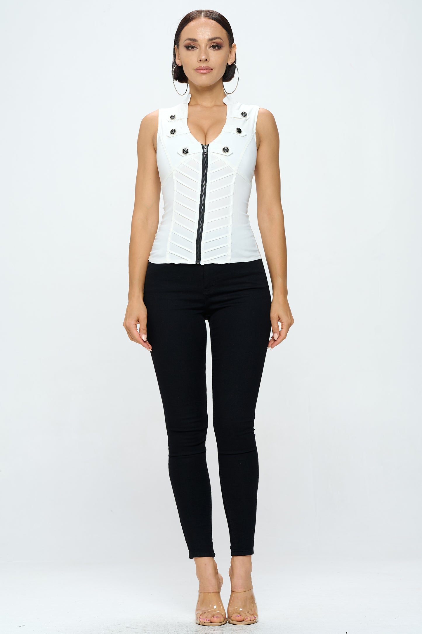 CRISS CROSSED BACK ZIPPER CLOSURE FRONT TANK TOP_D6744