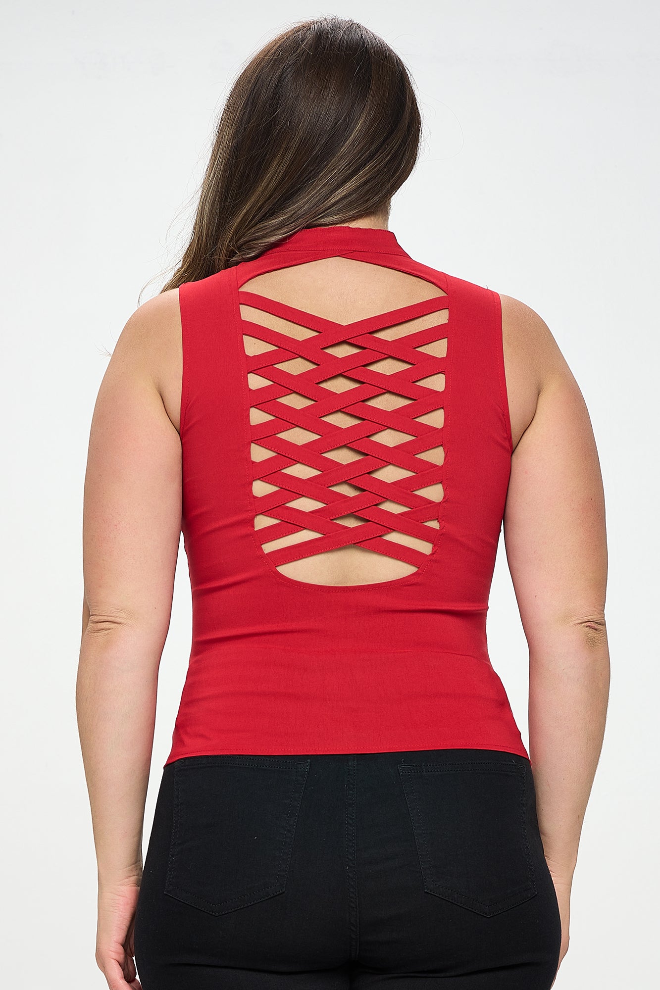 BACK CROSSED ZIP UP PLUS TANK TOP_D6744P