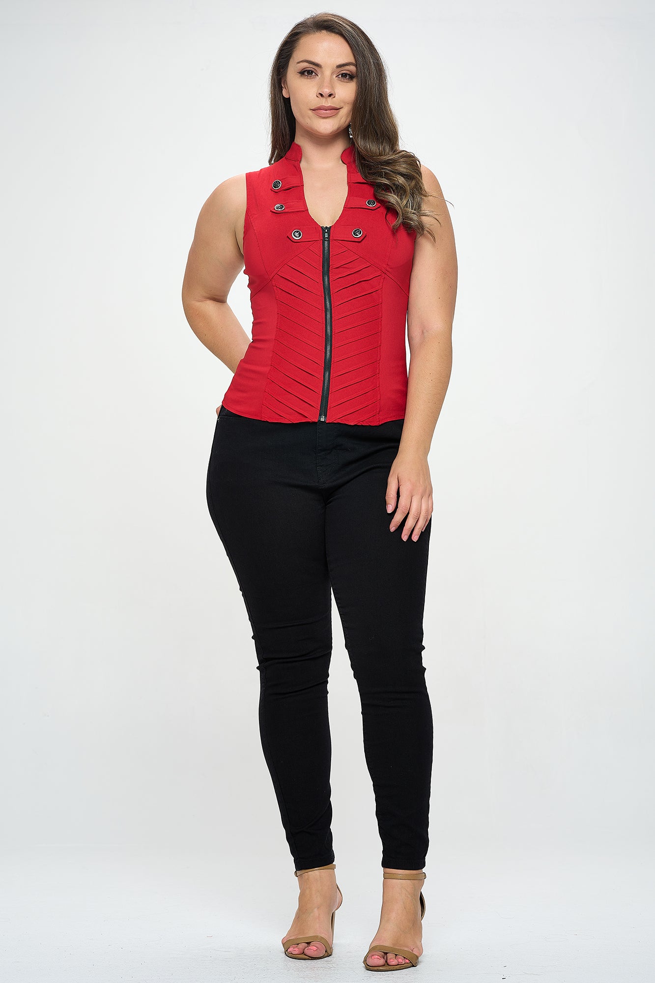 BACK CROSSED ZIP UP PLUS TANK TOP_D6744P