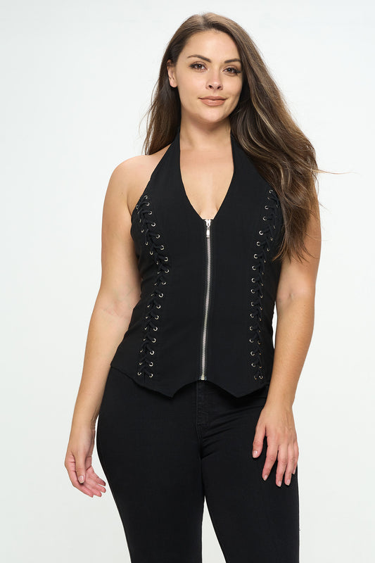 LACE UP DETAIL HALTER PLUS_D6838P