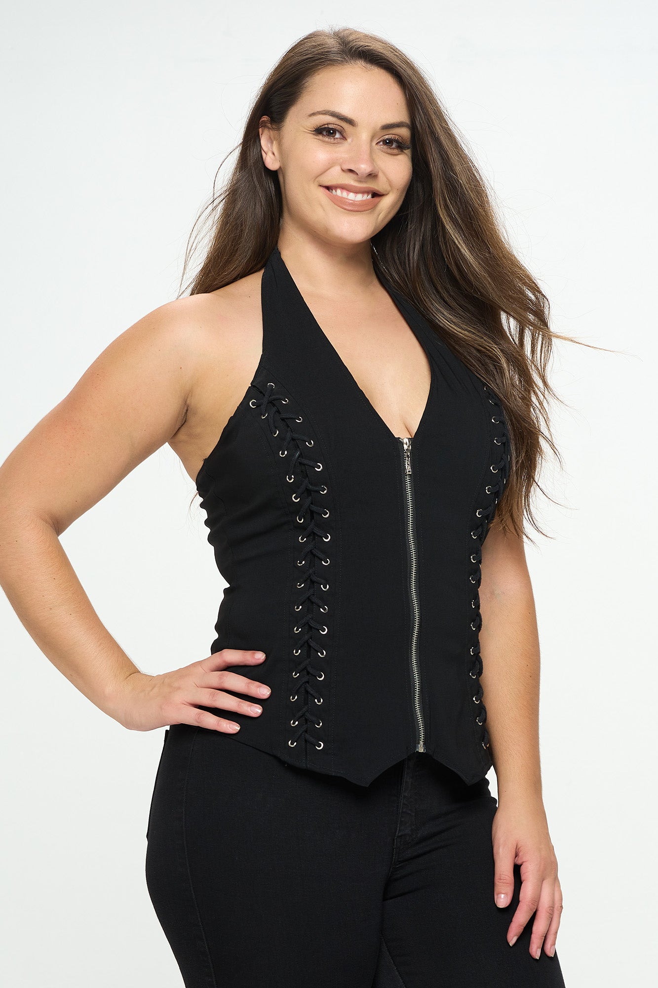 LACE UP DETAIL HALTER PLUS_D6838P