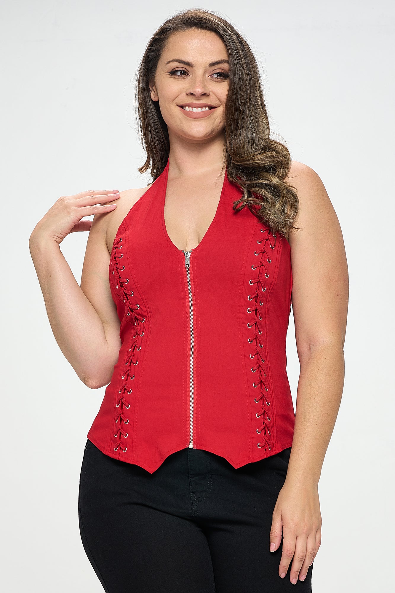 LACE UP DETAIL HALTER PLUS_D6838P