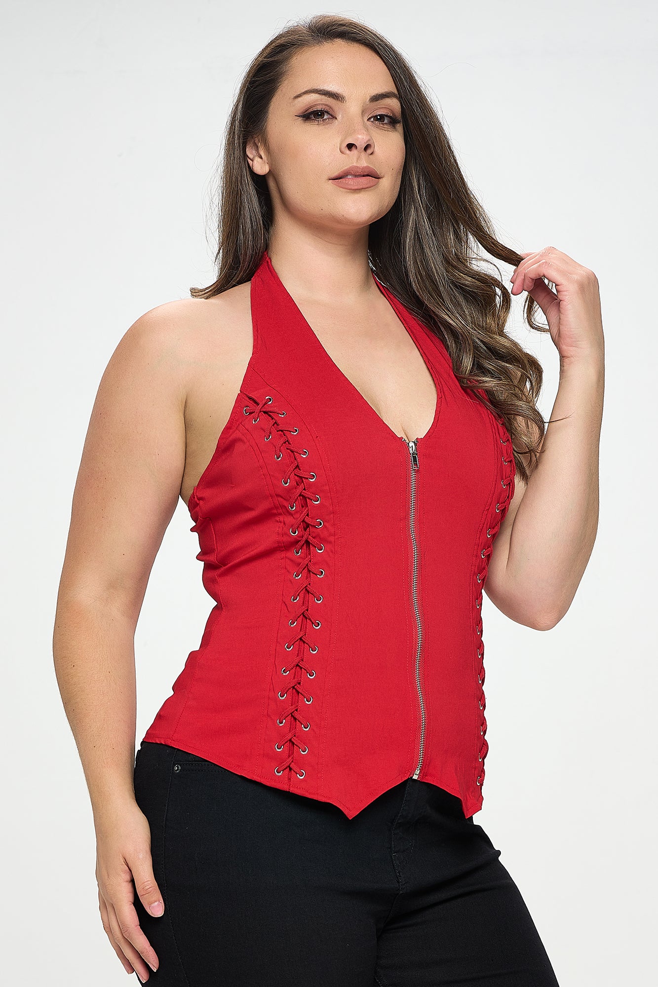 LACE UP DETAIL HALTER PLUS_D6838P