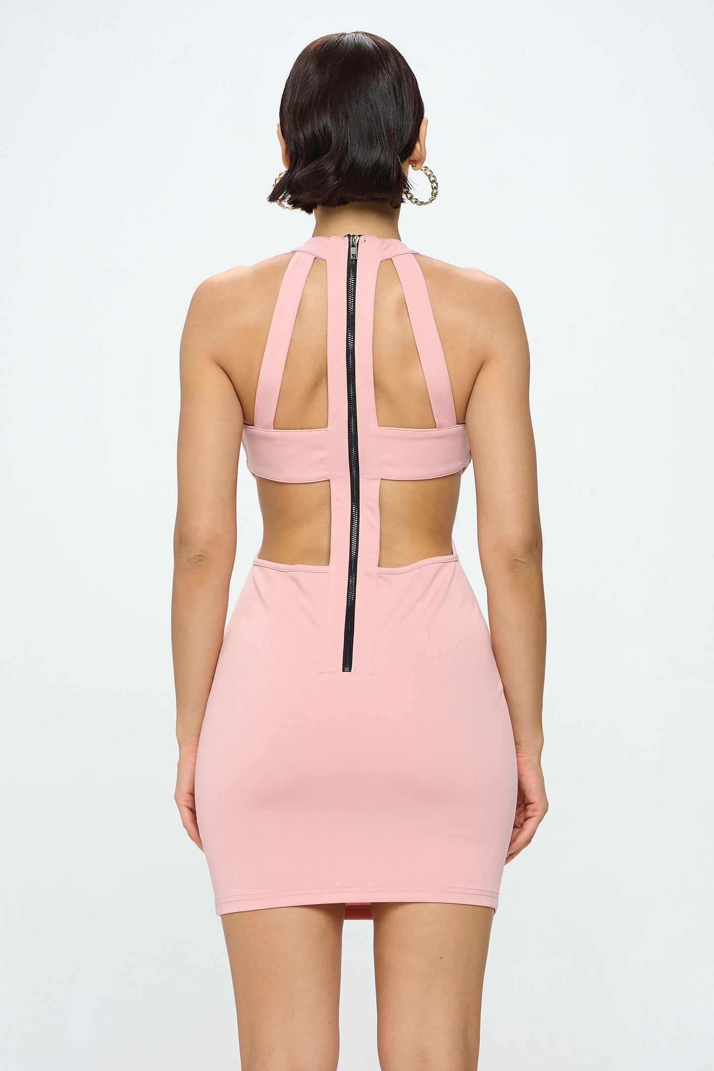 SIDE-CUT BACK PATTERN ZIP-UP DRESS