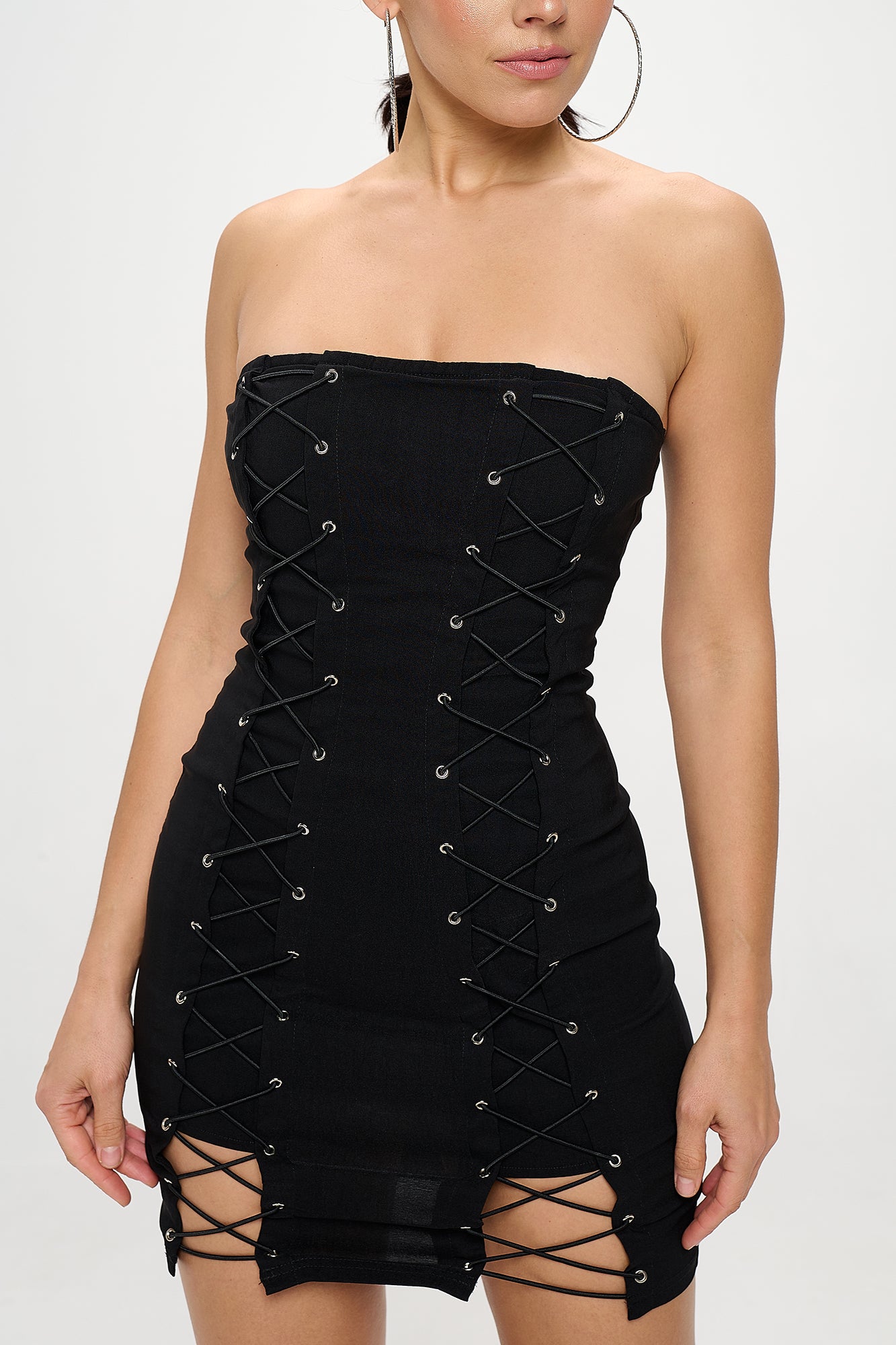 DOUBLE LACE UP BODYCON DRESS