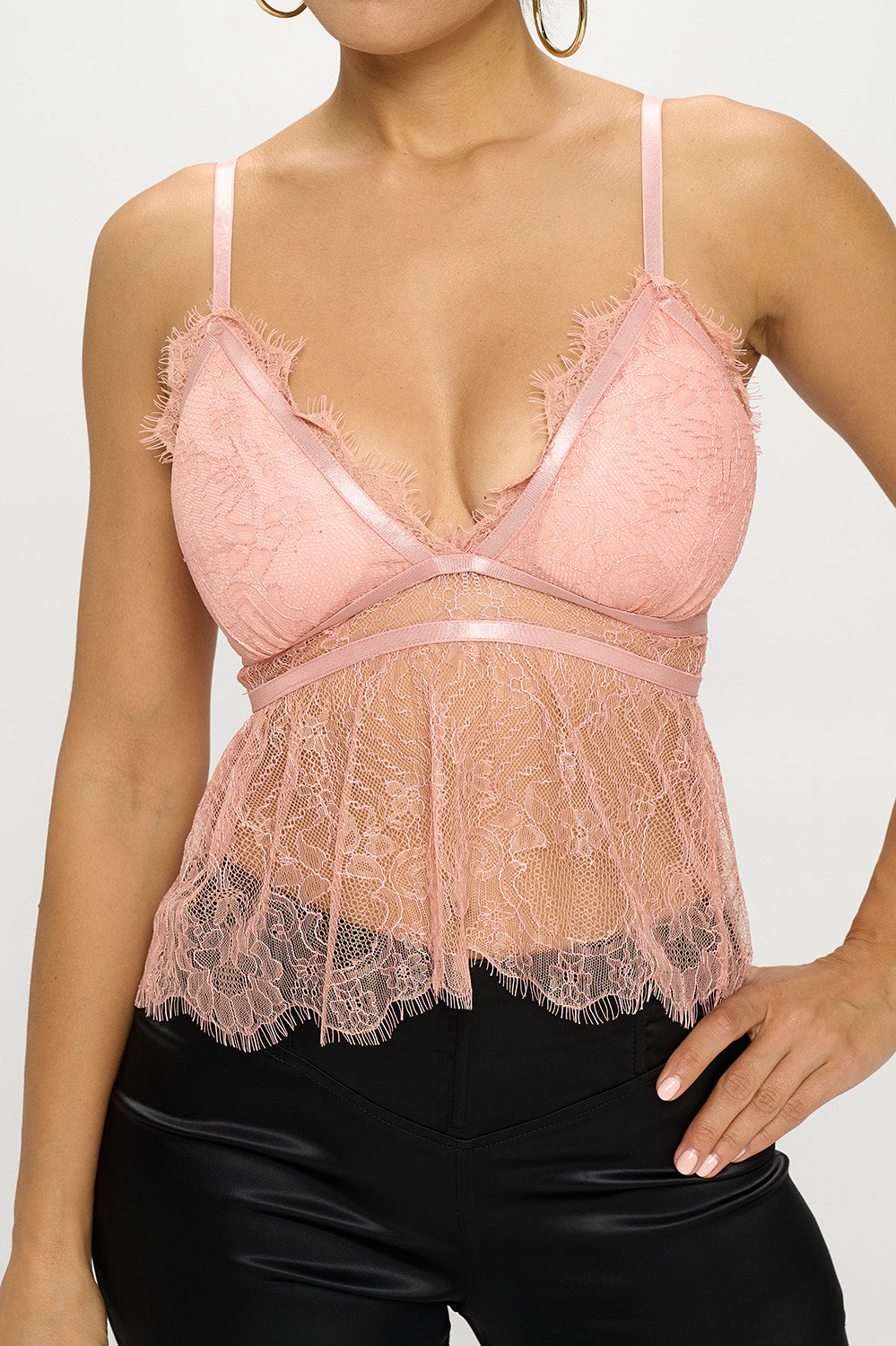 LACE BRALETTE PEPLUM CAMISOLE TOP