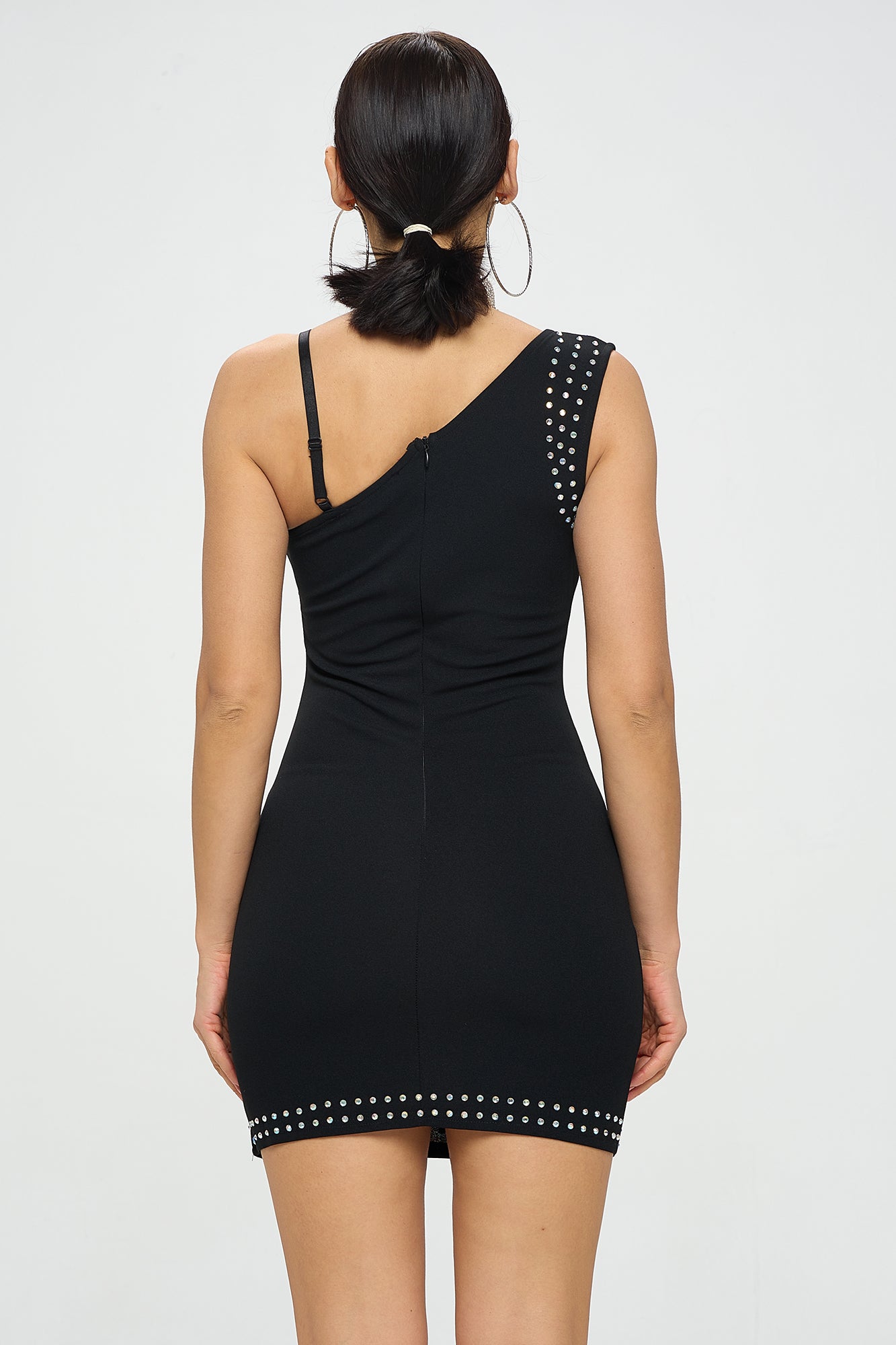 ONE SHOULDER RHINESTONE DETAIL DRESS